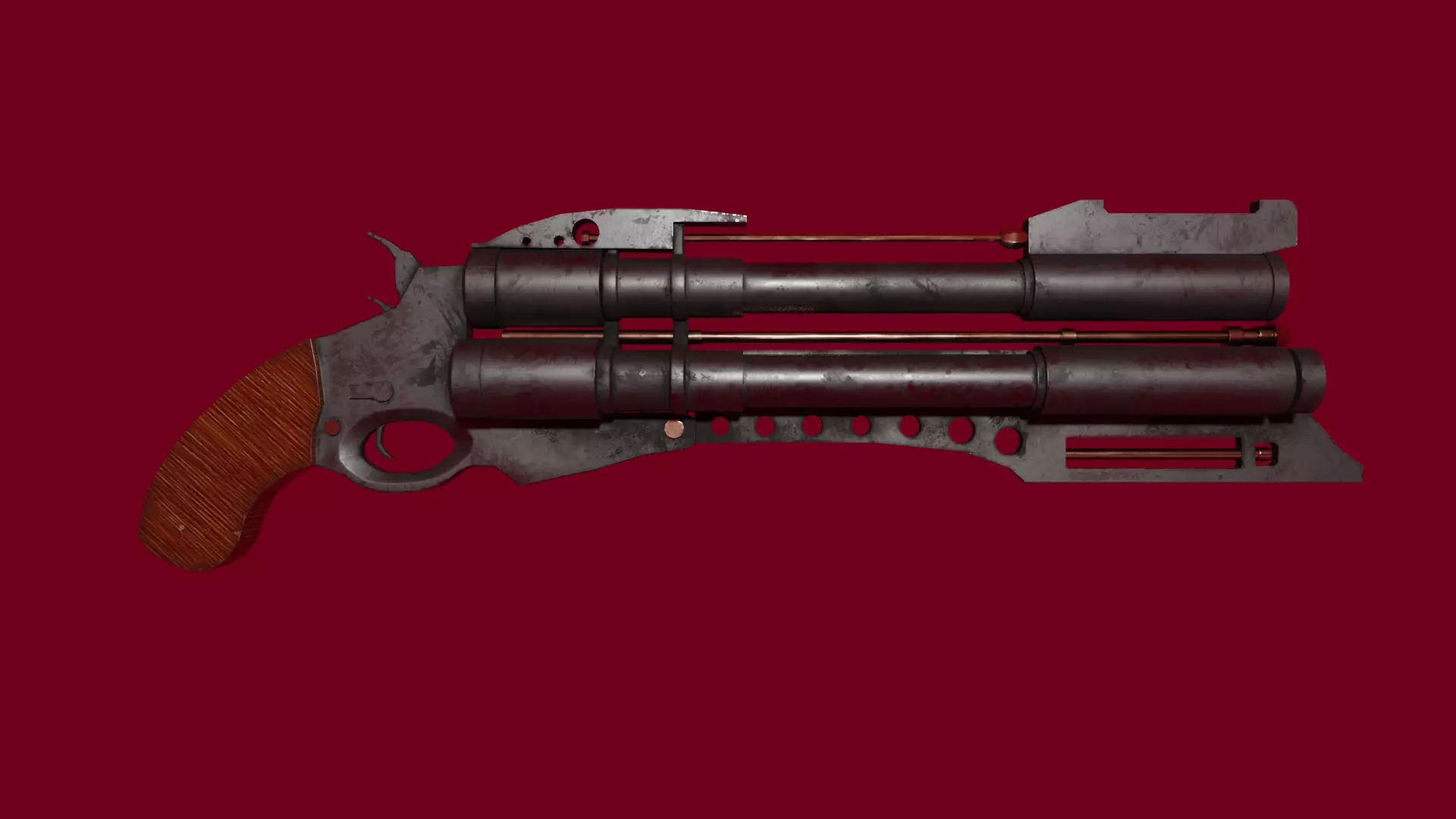 Triple Barrel Gun Low-poly 3D model_0