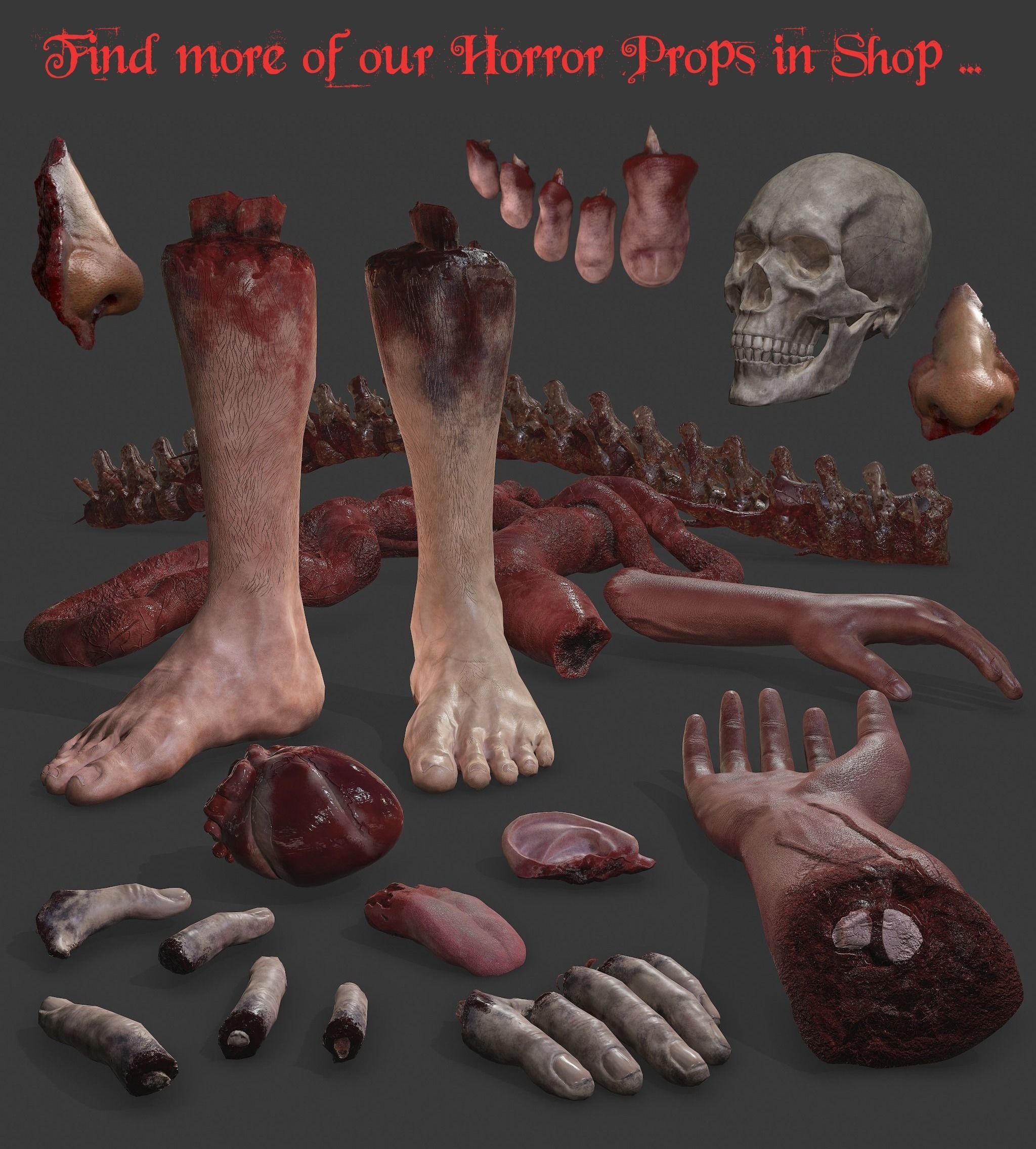 Hanging Female Severed Torso Horror Halloween Prop Low-poly 3D model_10