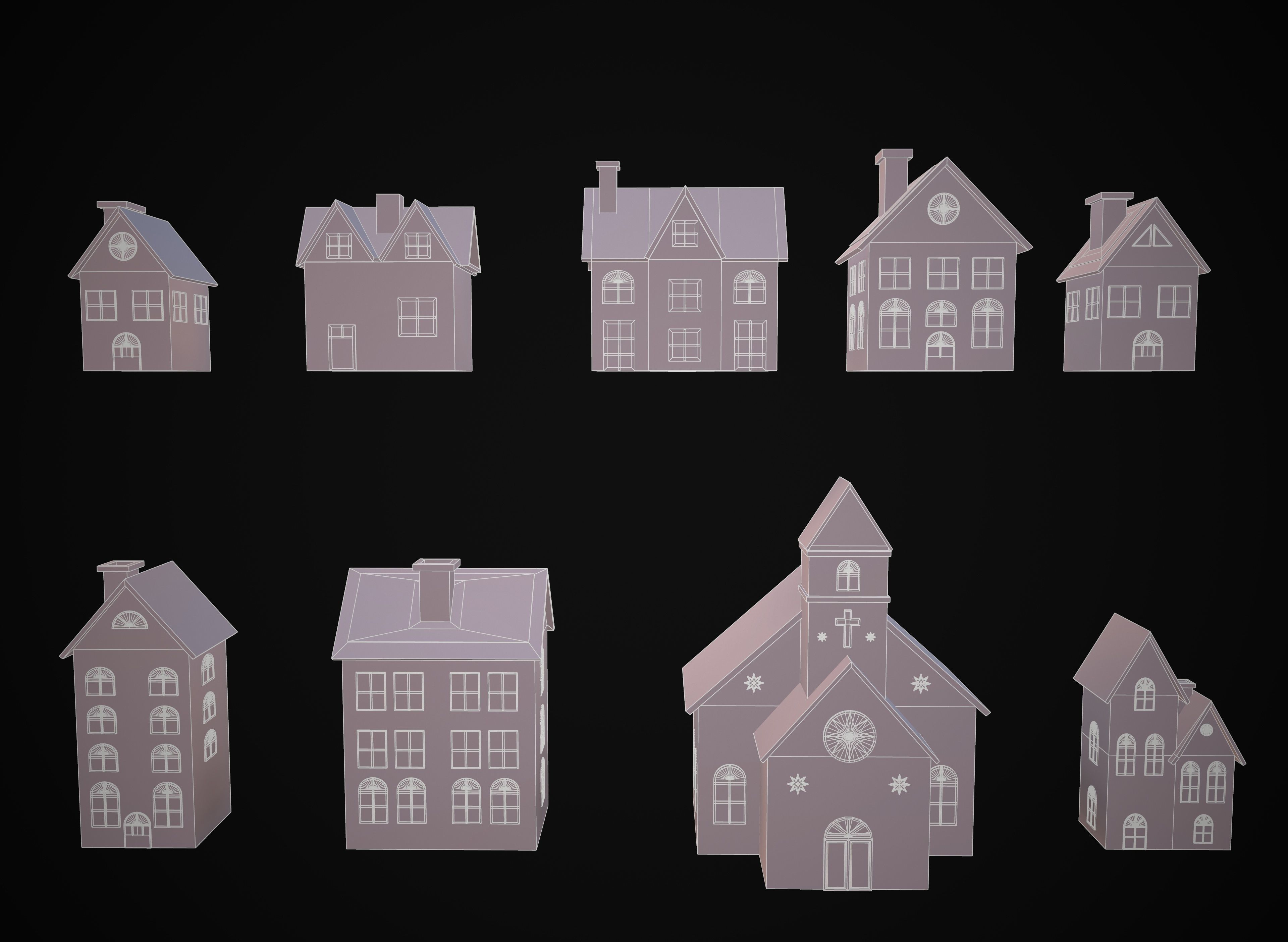 Christmas village houses Low-poly 3D model_36