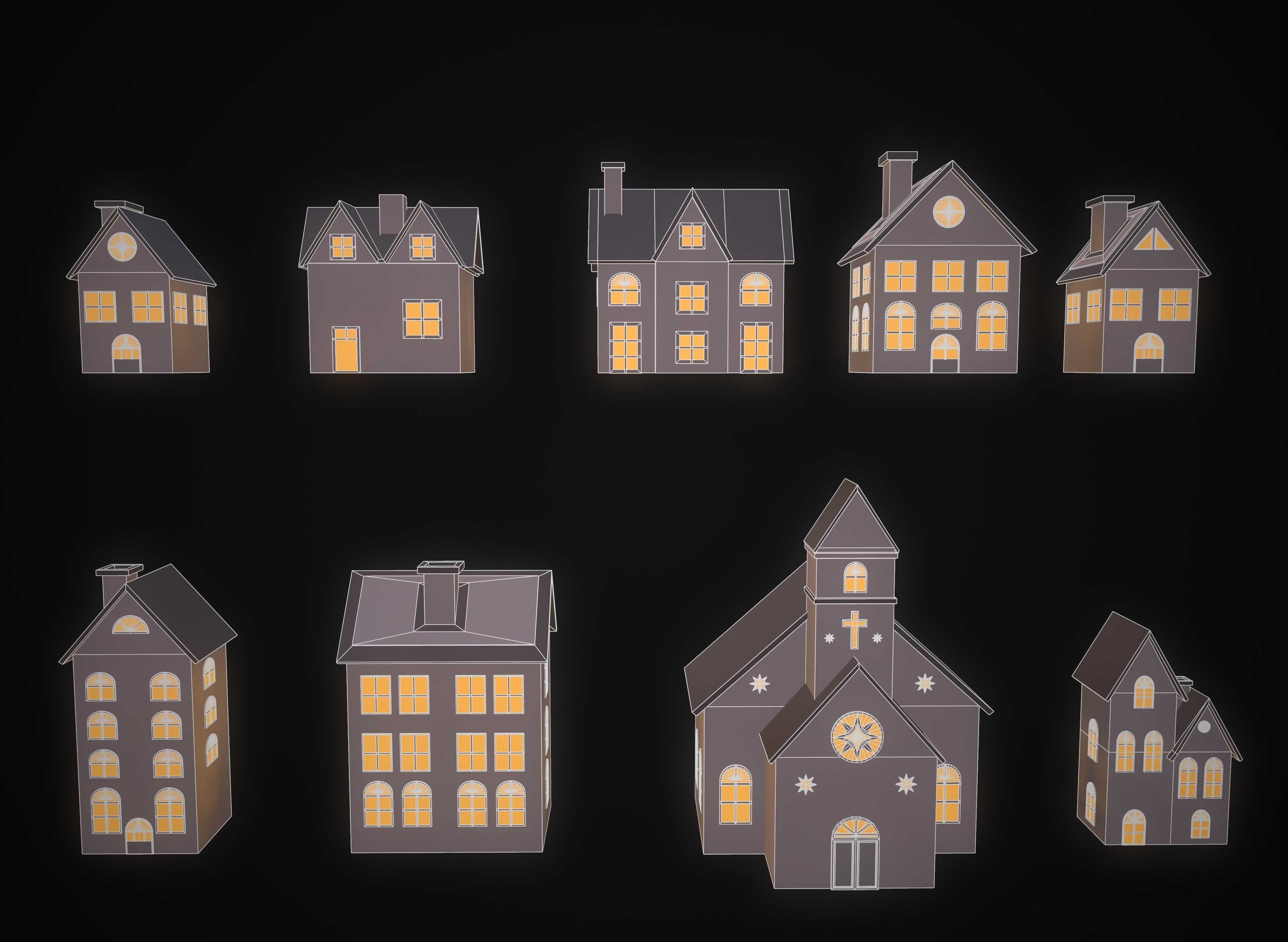 Christmas village houses Low-poly 3D model_37