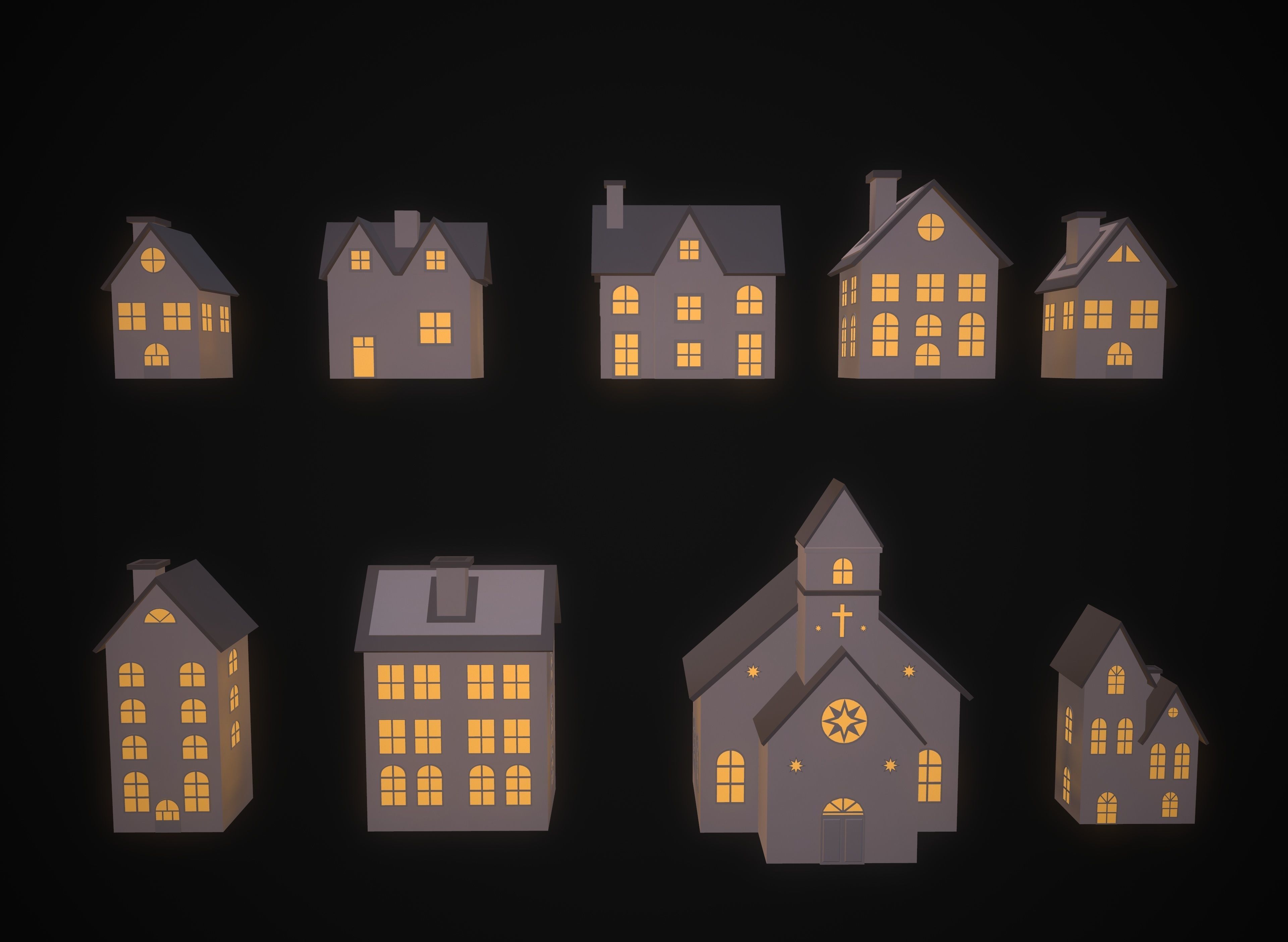 Christmas village houses Low-poly 3D model_2