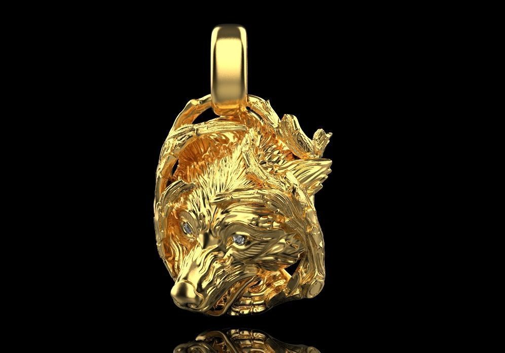 pendant wolf 3D print model_1