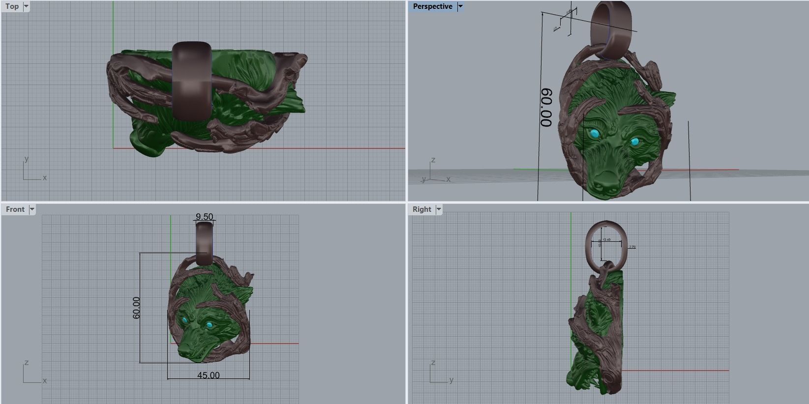 pendant wolf 3D print model_31