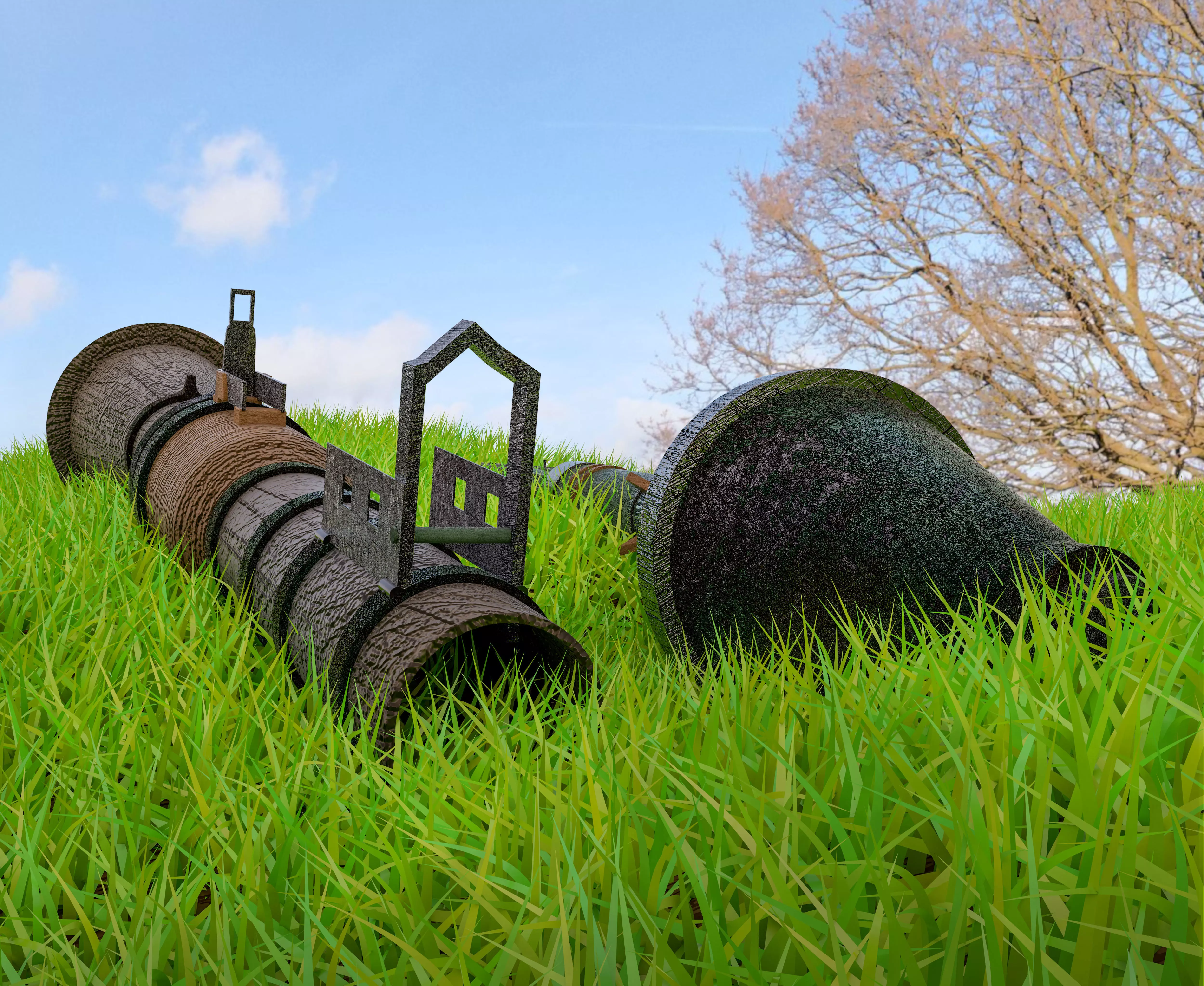 bazuka two metal pipes in grass Free 3D model