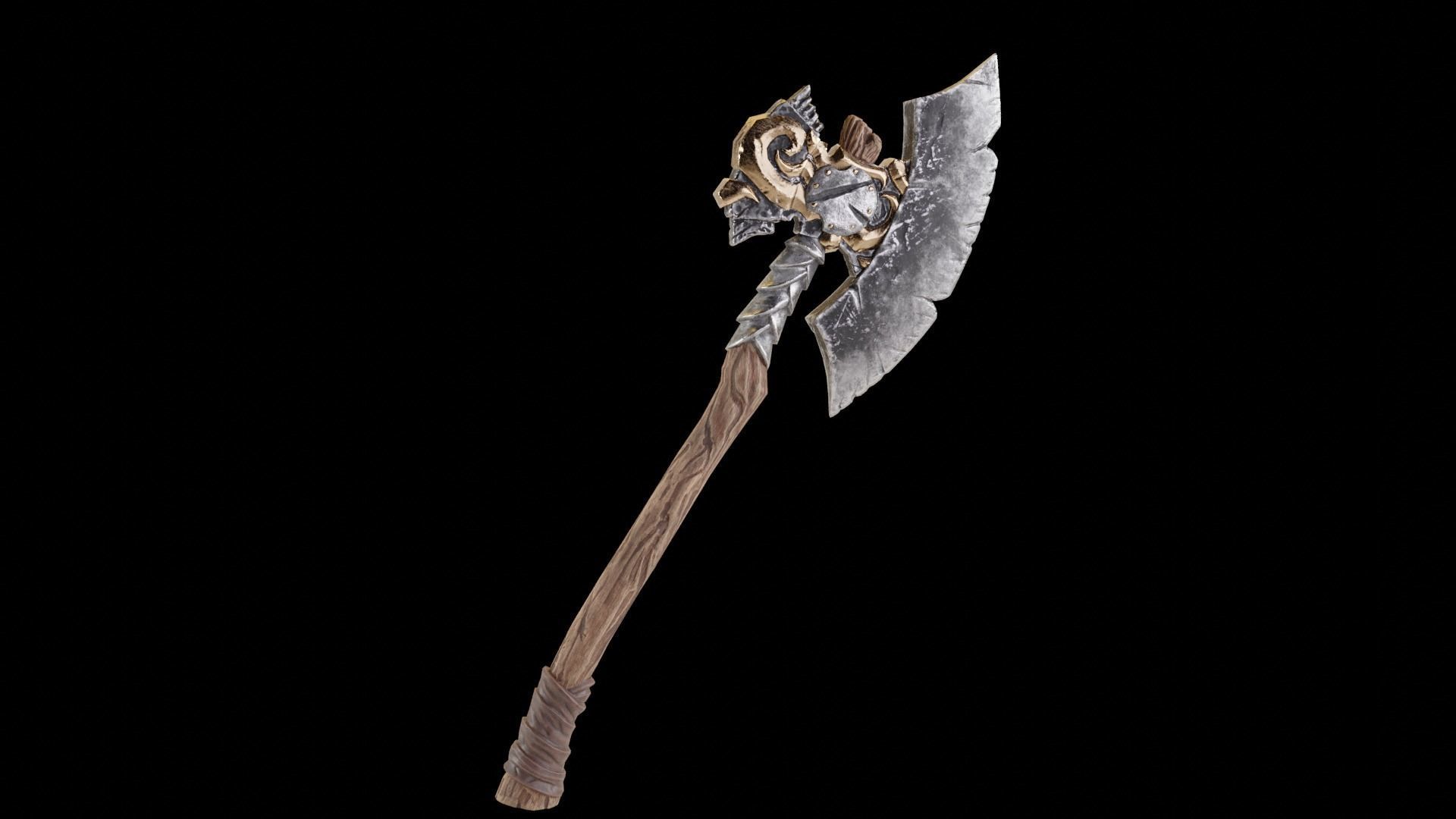 Stylized Viking battle ax PBR low poly game ready Low-poly 3D model_5