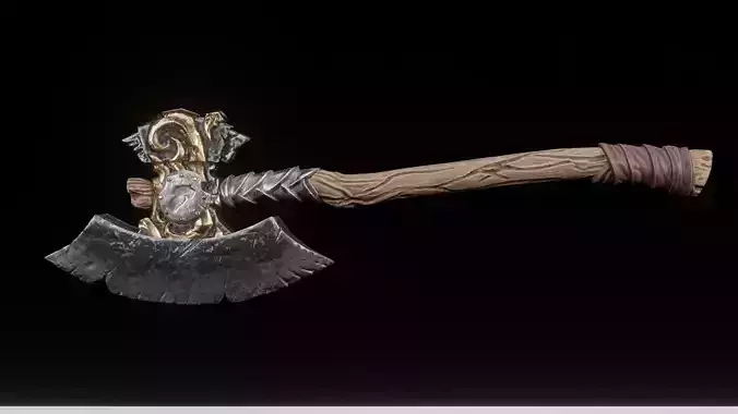 Stylized Viking battle ax PBR low poly game ready