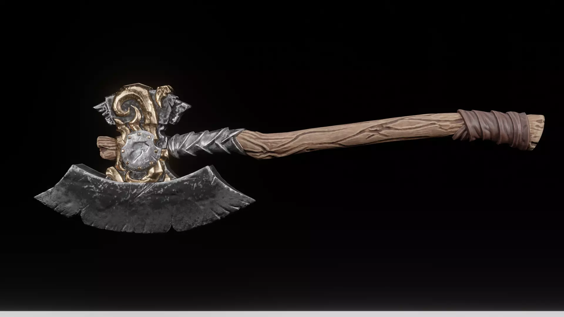 Stylized Viking battle ax PBR low poly game ready Low-poly 3D model_0