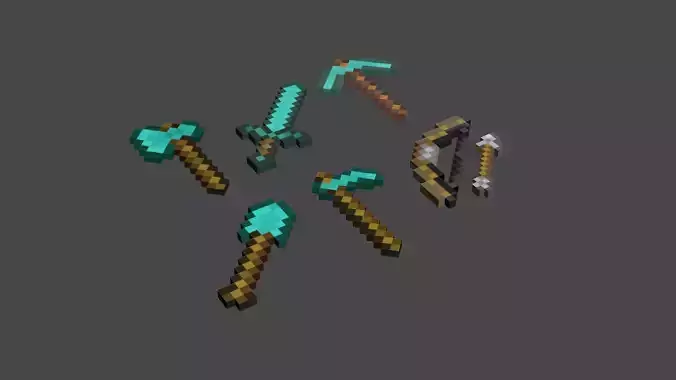 MINECRAFT DIAMOND TOOL PACK 3D MODEL