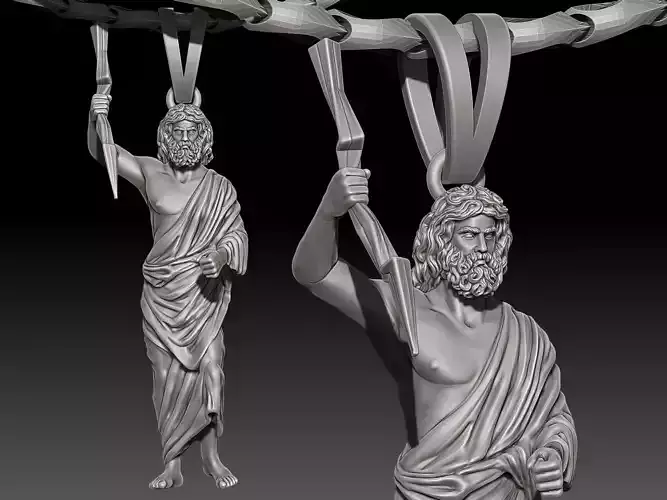 Zeus pendant Sculpture  jewelry gold necklace Silver