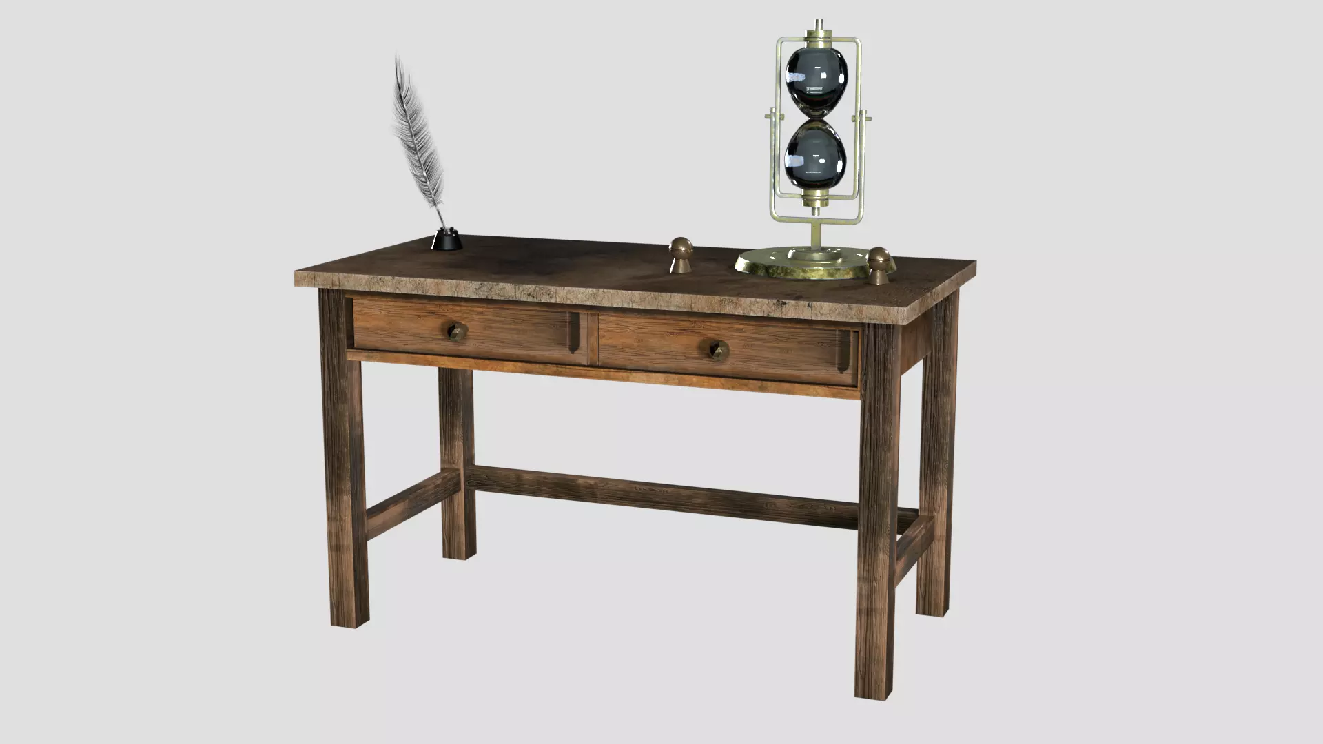Hourglass on old desk Low-poly 3D model