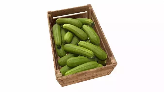 Zucchini in Wooden Crate 3D model Low-poly 3D model