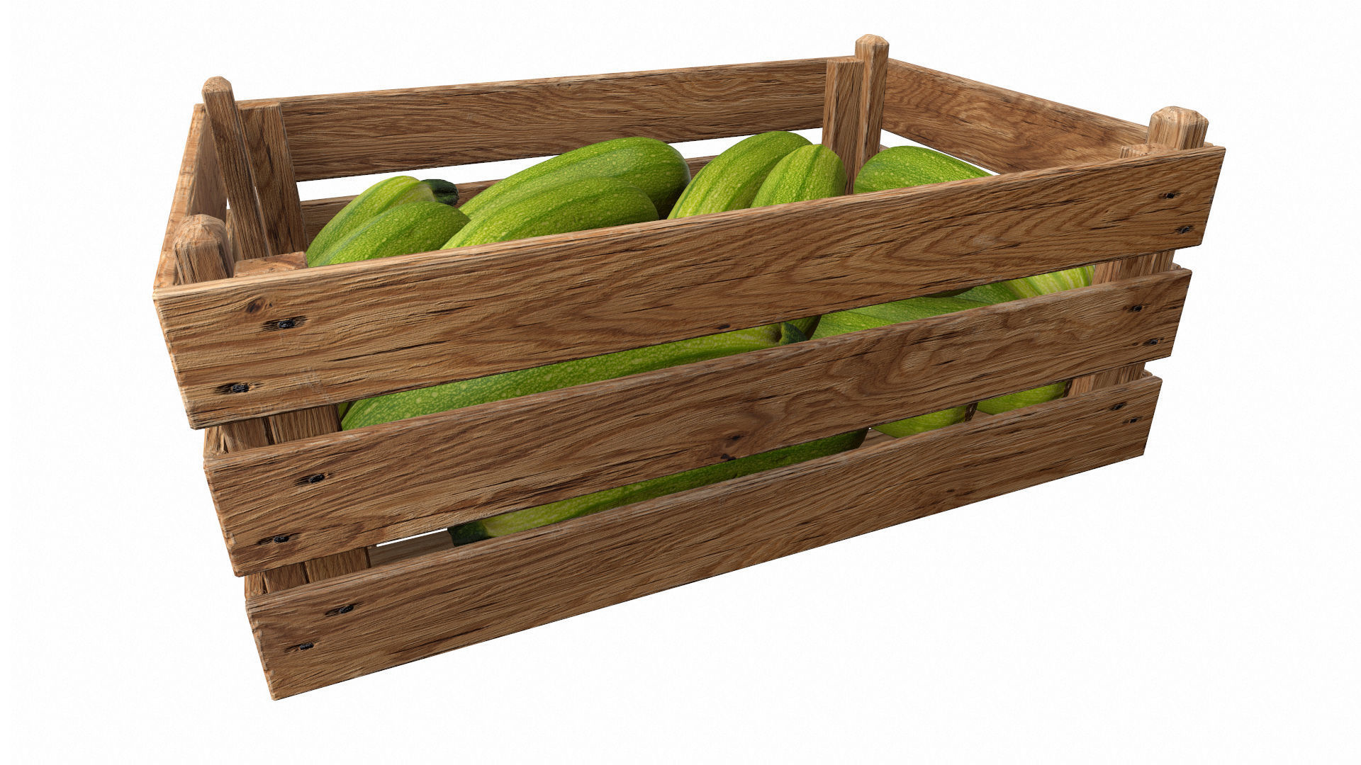 Zucchini in Wooden Crate 3D model Low-poly 3D model_3