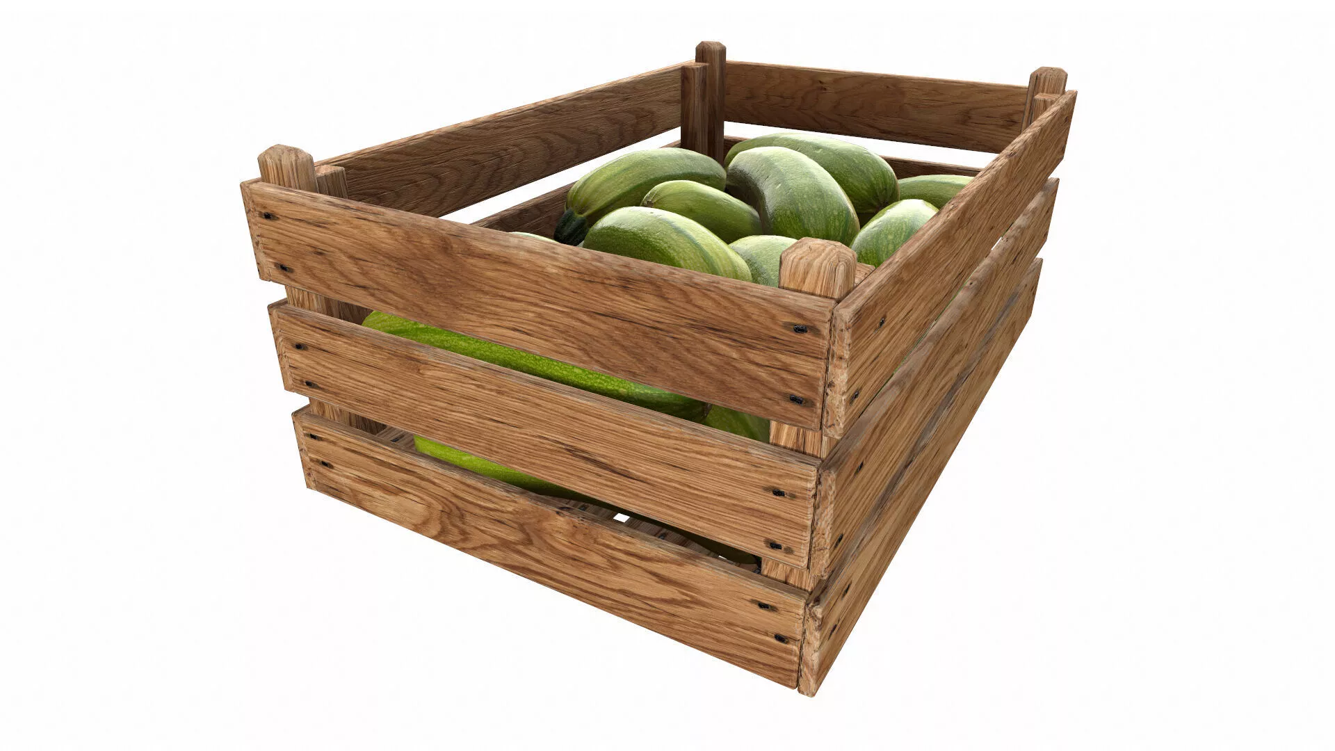 Zucchini in Wooden Crate 3D model Low-poly 3D model