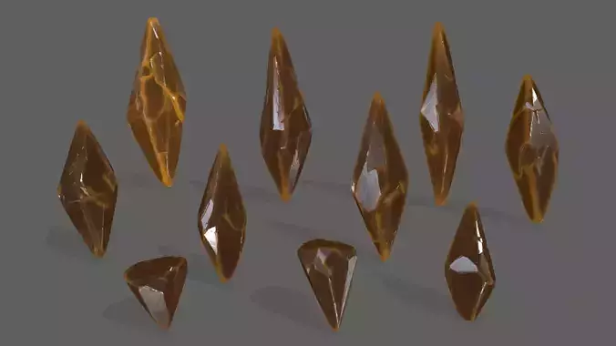 crystal set 3 piece of metal Low-poly 3D model