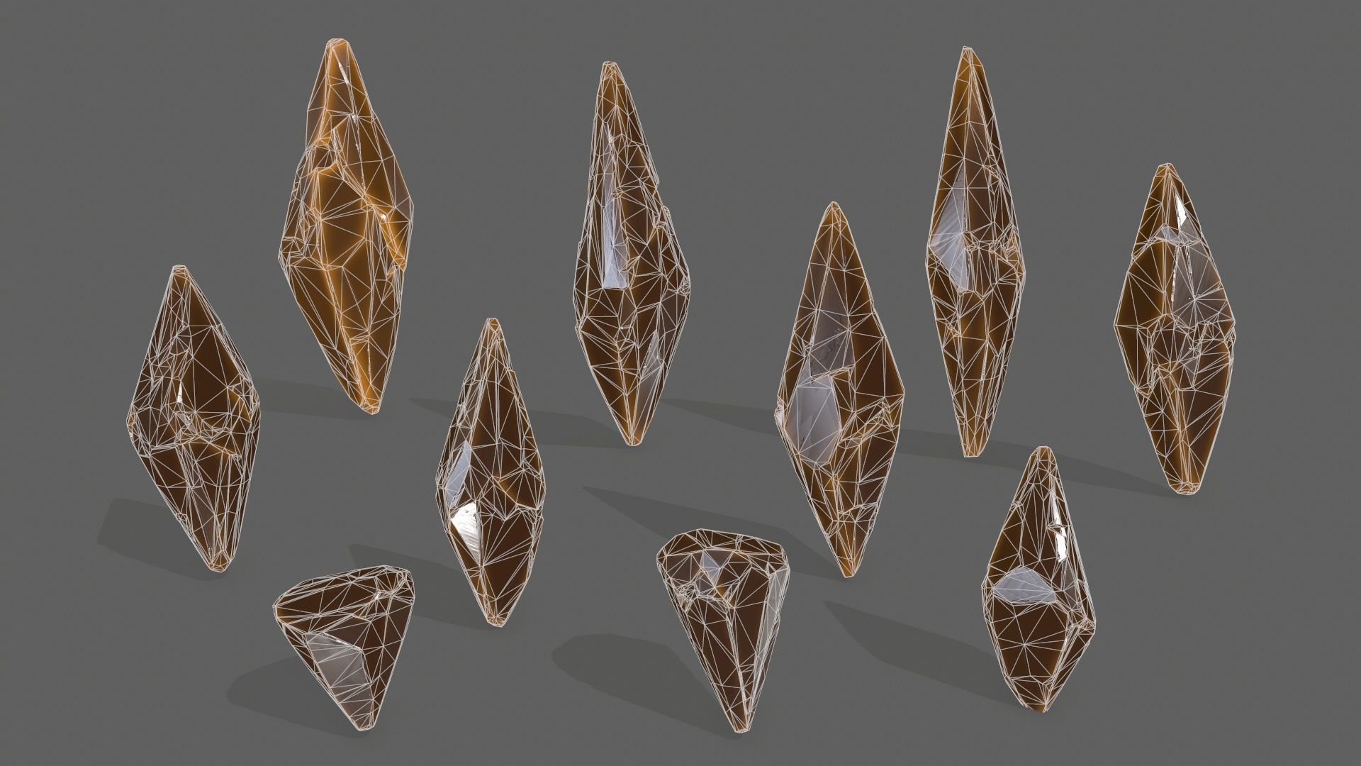 crystal set 3 piece of metal Low-poly 3D model_13