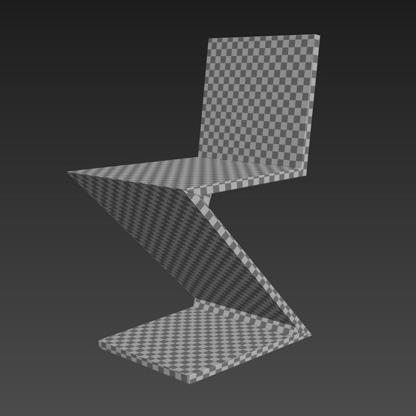Zig Zag chair Low-poly 3D model_5