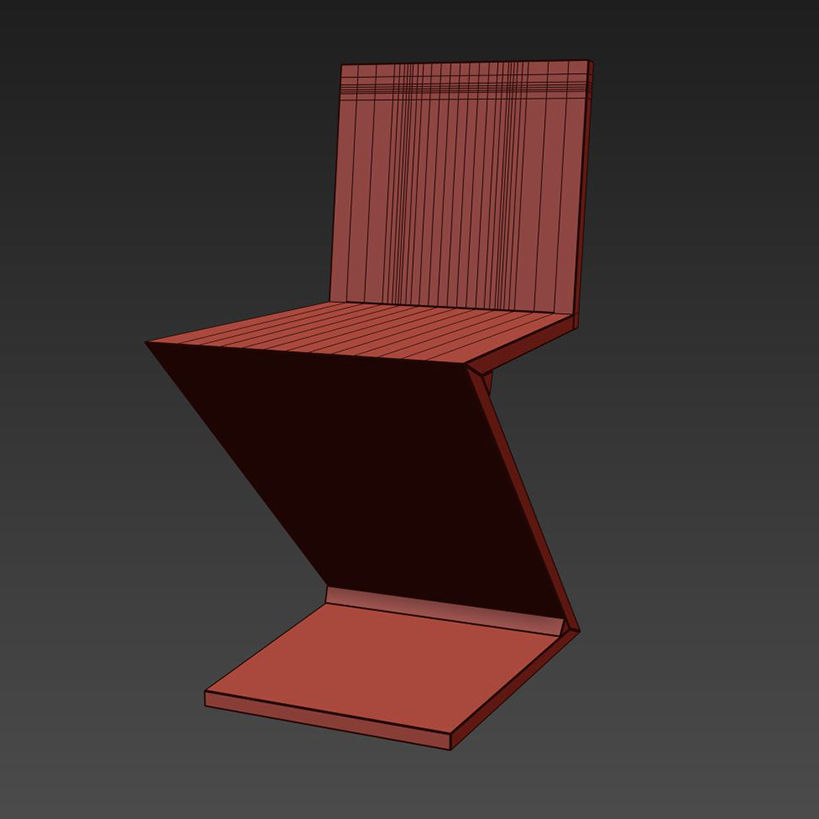Zig Zag chair Low-poly 3D model_8