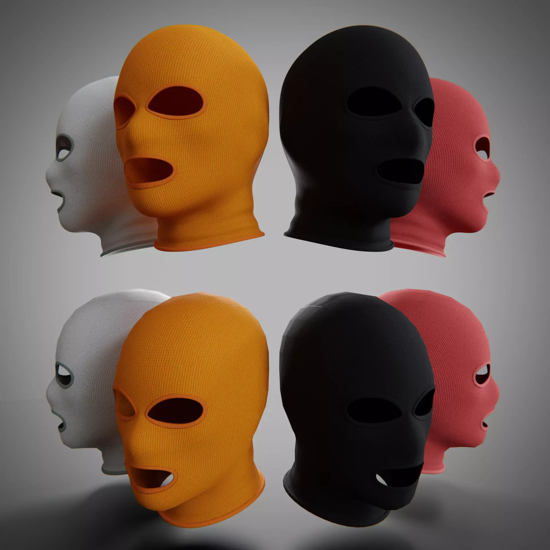 Low and High-poly Fabric Balaclava multi-color set Low-poly 3D model_0