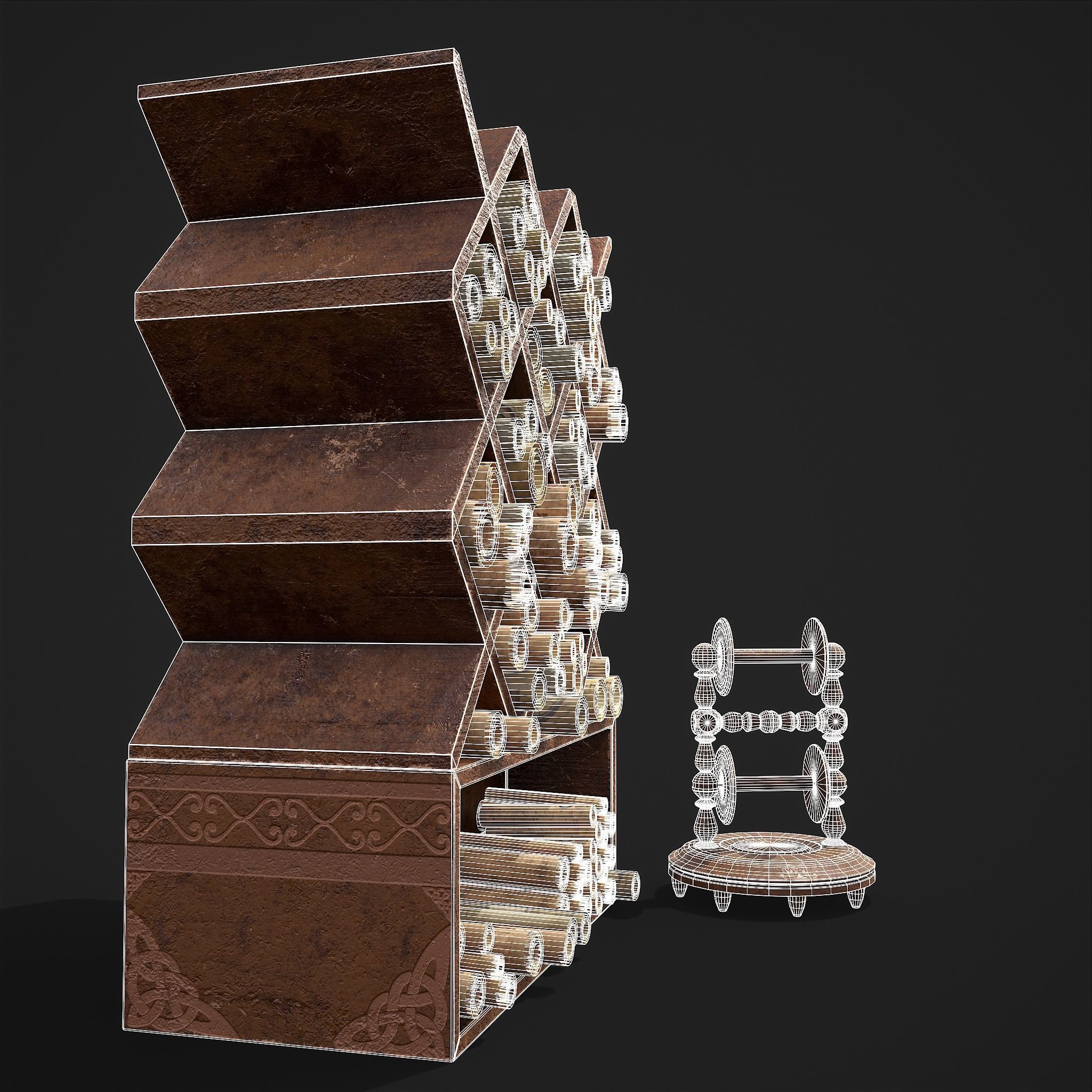 Scrolls Shelf and Holder 3D Model Collection_138