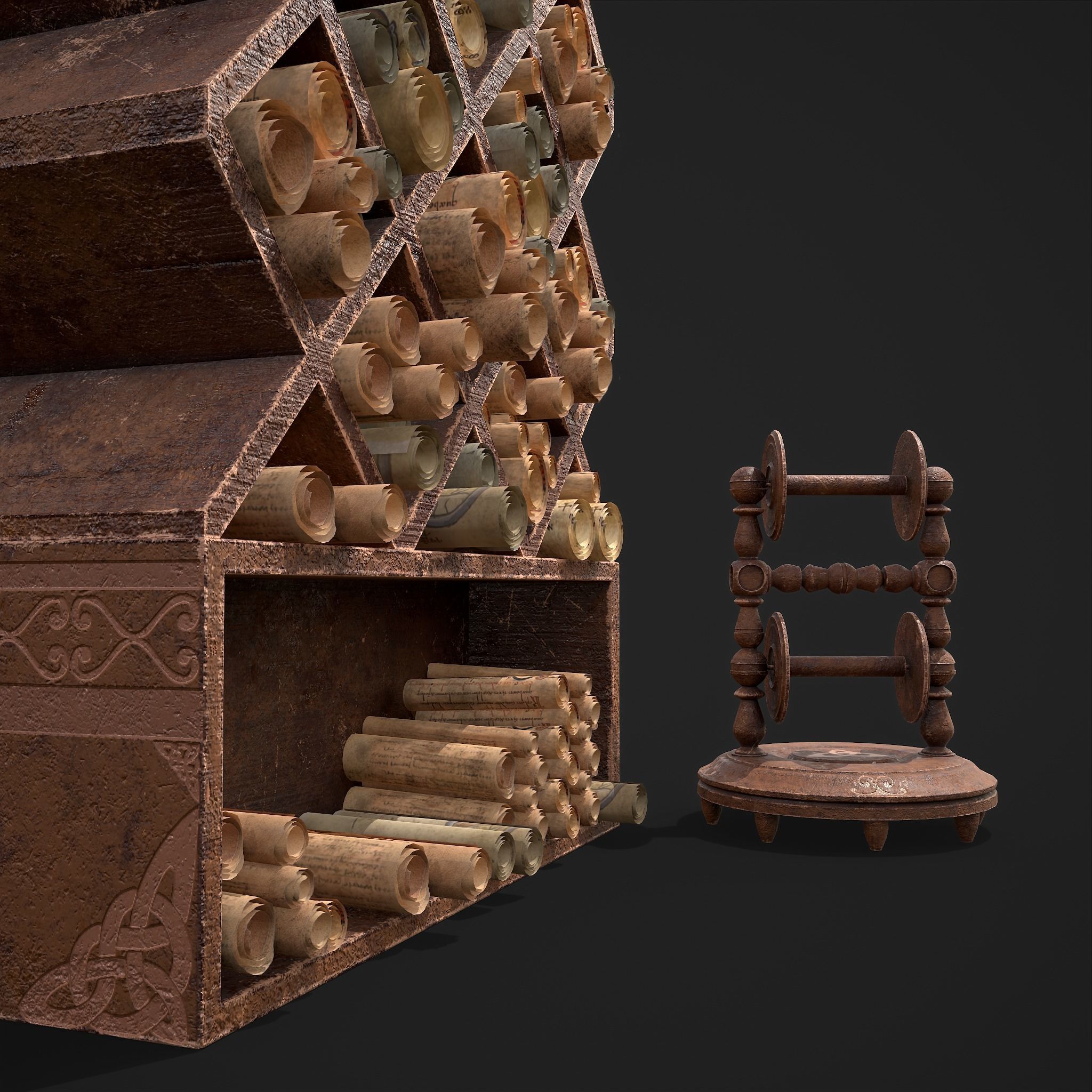 Scrolls Shelf and Holder 3D Model Collection_19