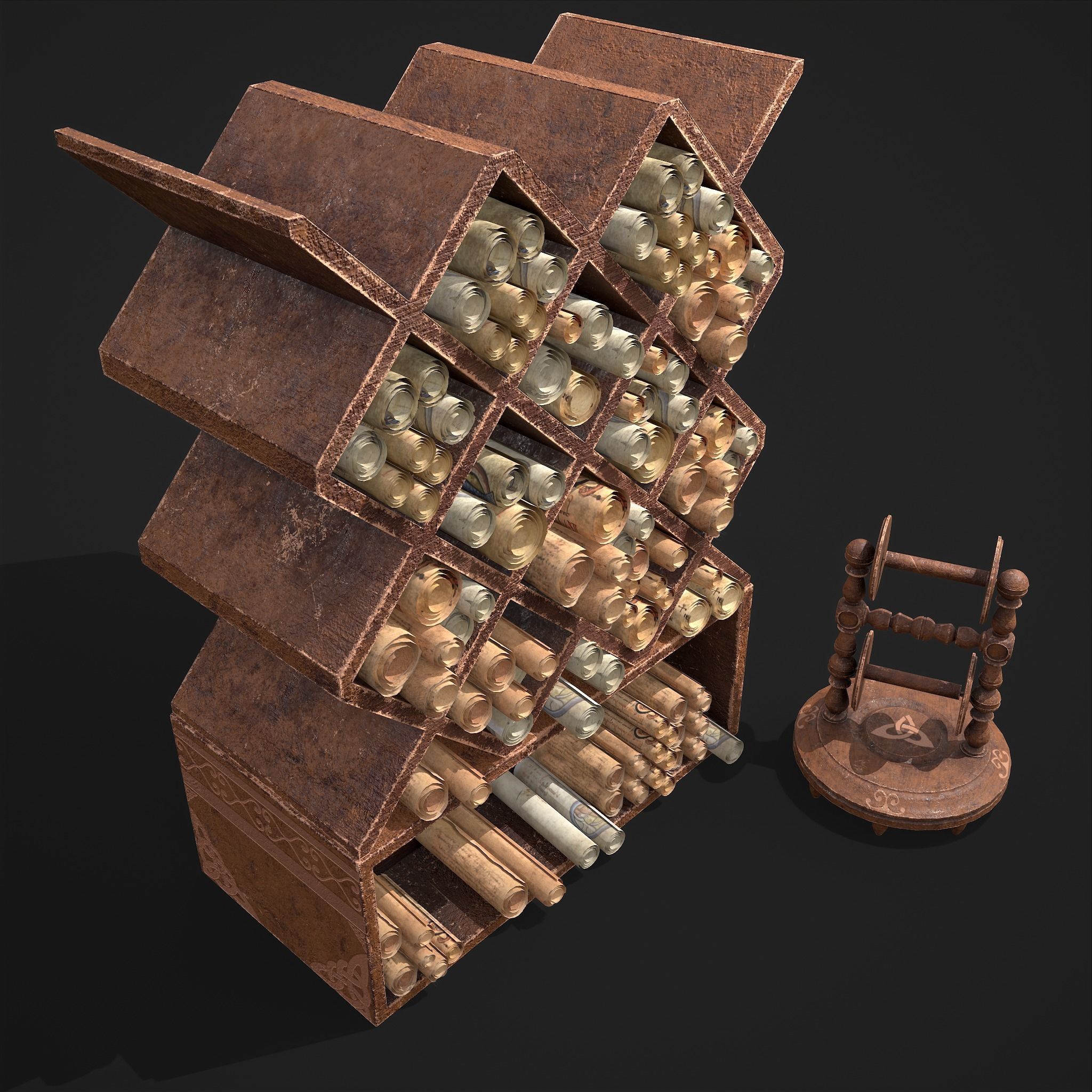 Scrolls Shelf and Holder 3D Model Collection_139
