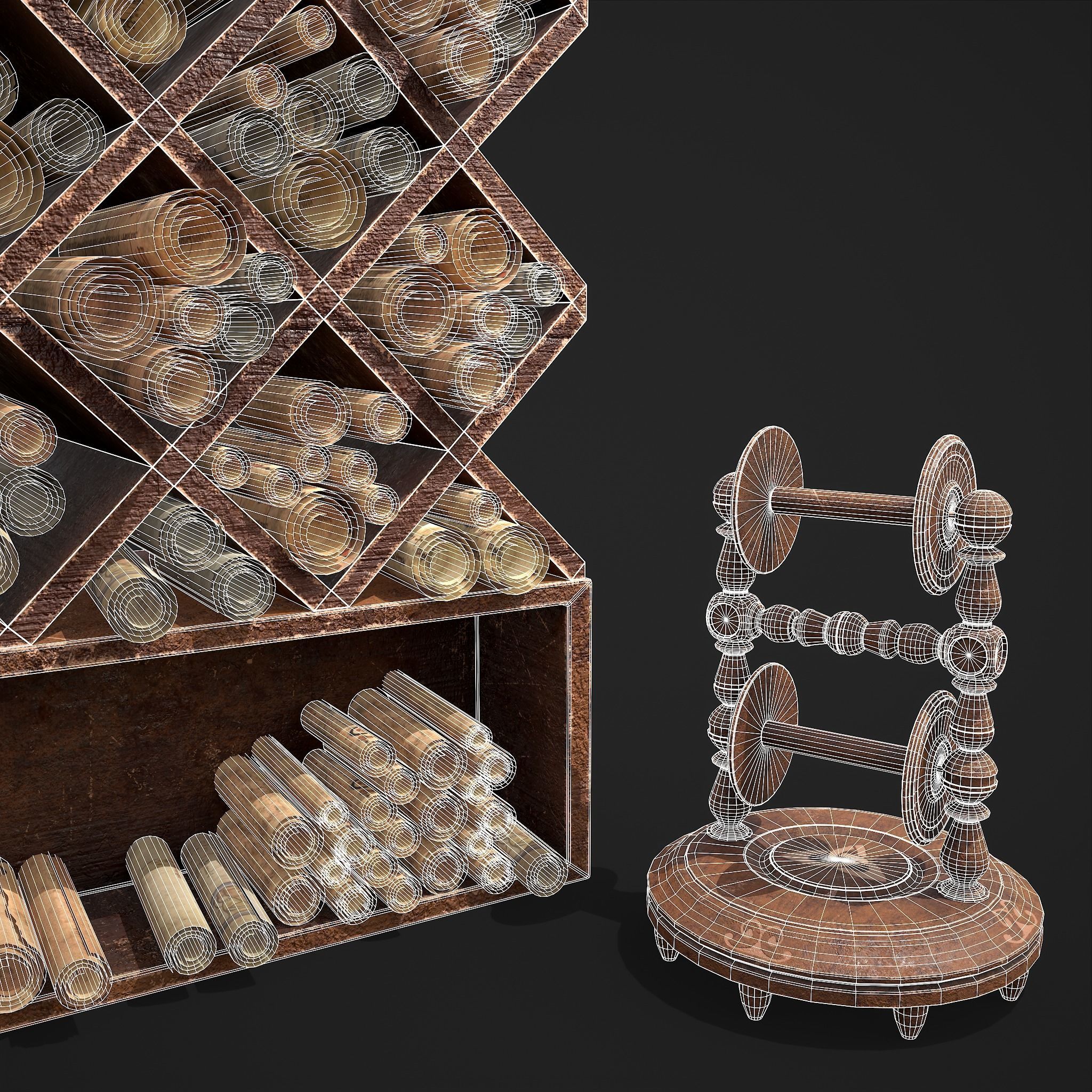 Scrolls Shelf and Holder 3D Model Collection_150