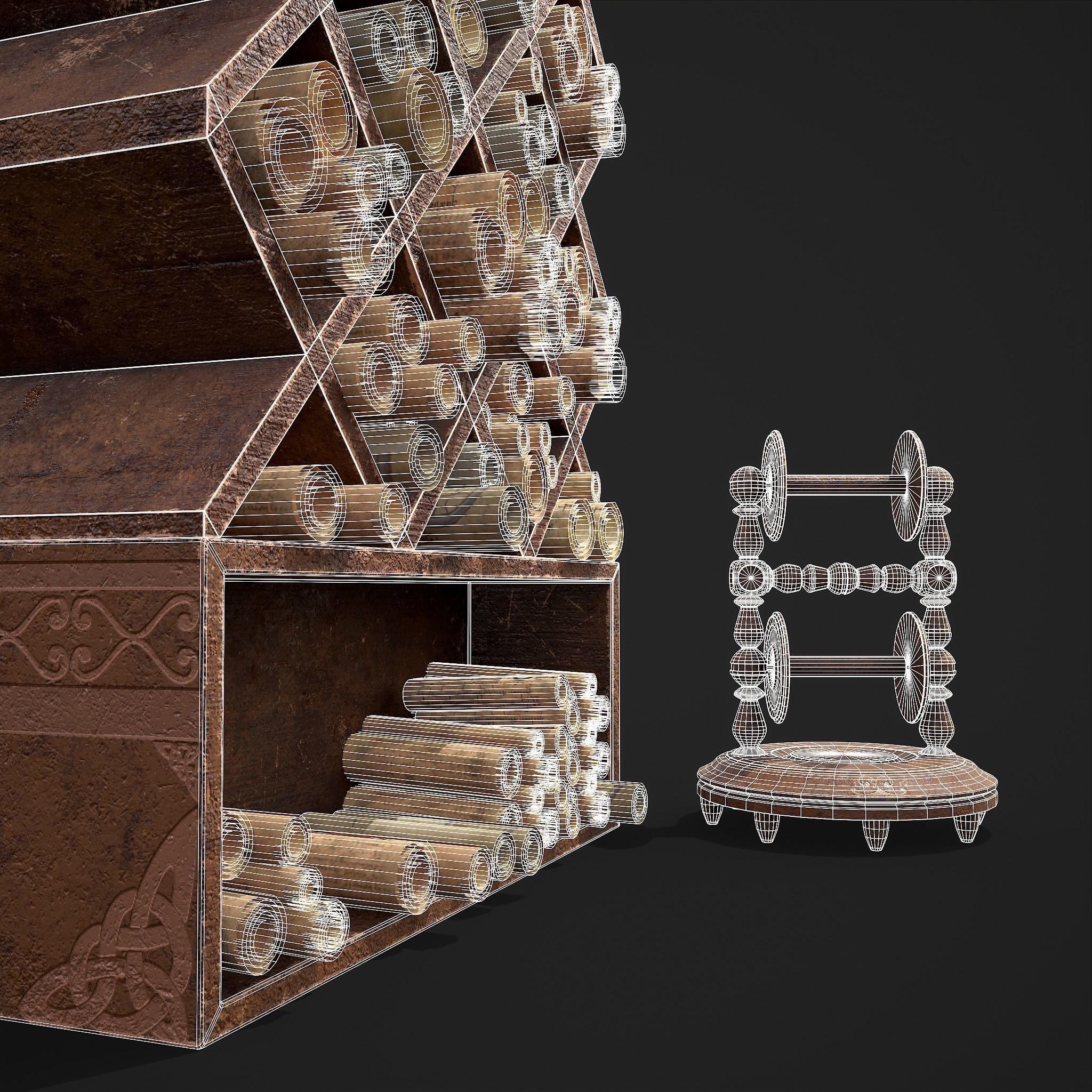 Scrolls Shelf and Holder 3D Model Collection_146