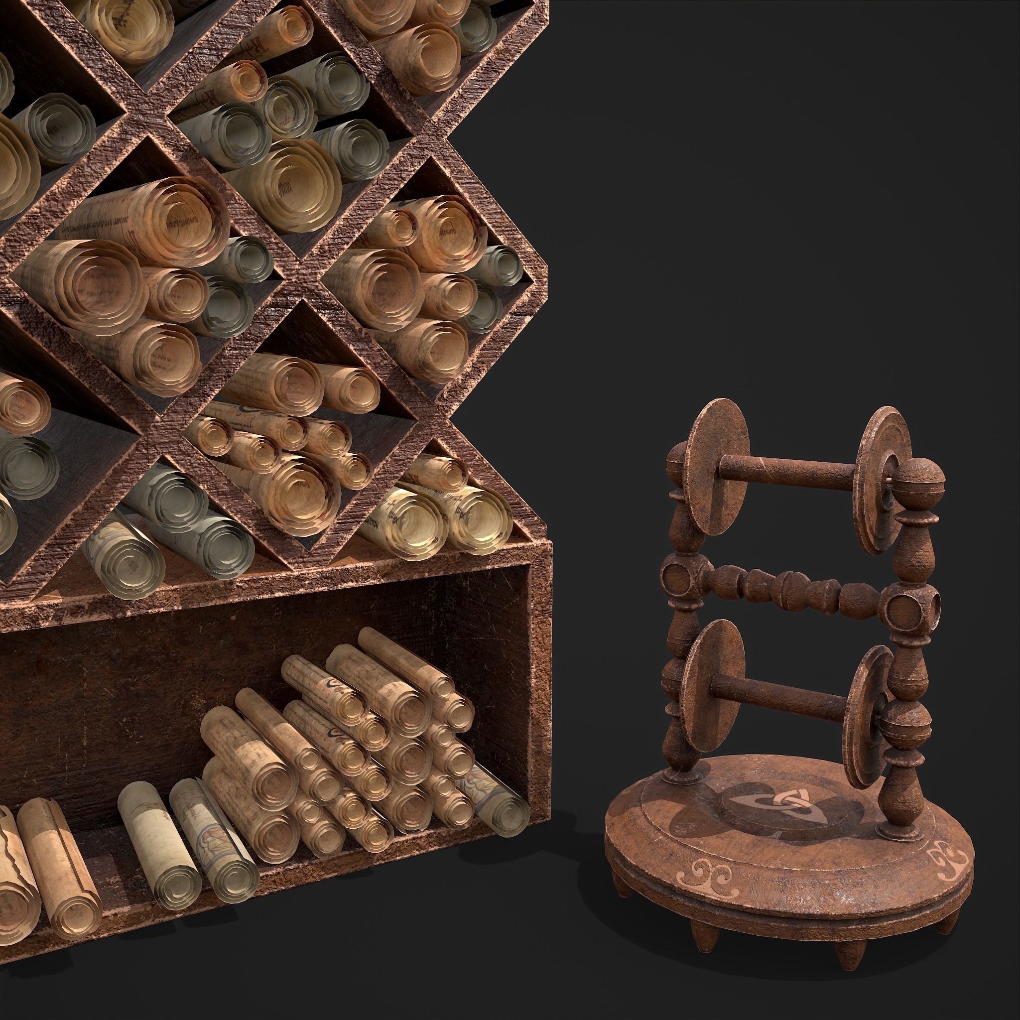 Scrolls Shelf and Holder 3D Model Collection_149