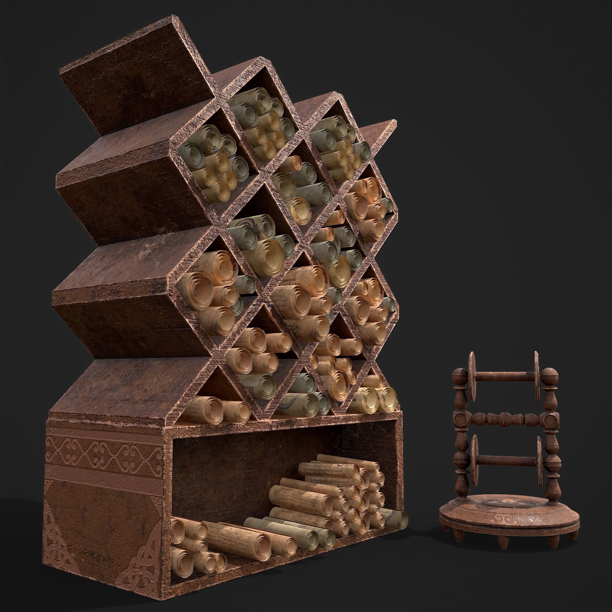 Scrolls Shelf and Holder 3D Model Collection_141