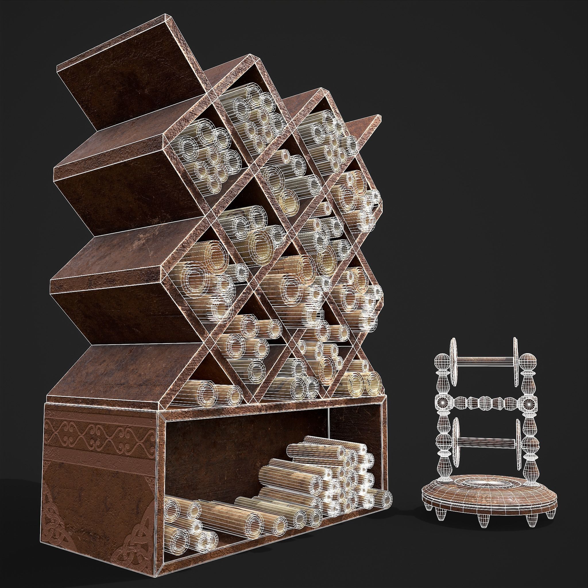 Scrolls Shelf and Holder 3D Model Collection_142