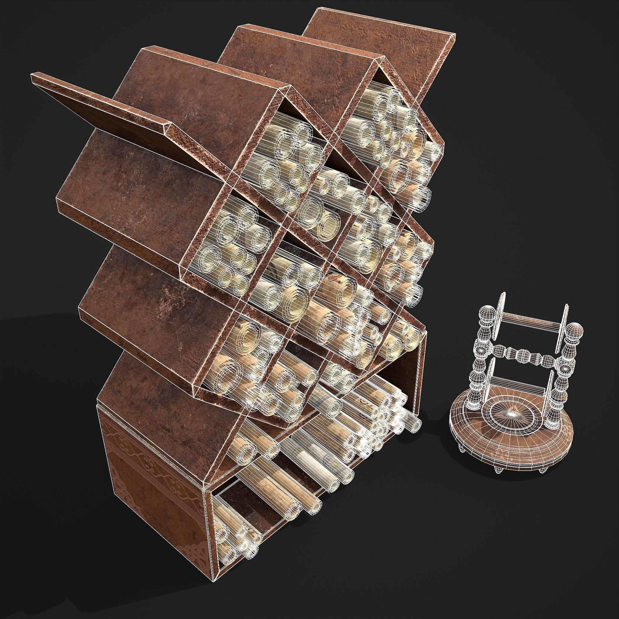 Scrolls Shelf and Holder 3D Model Collection_13