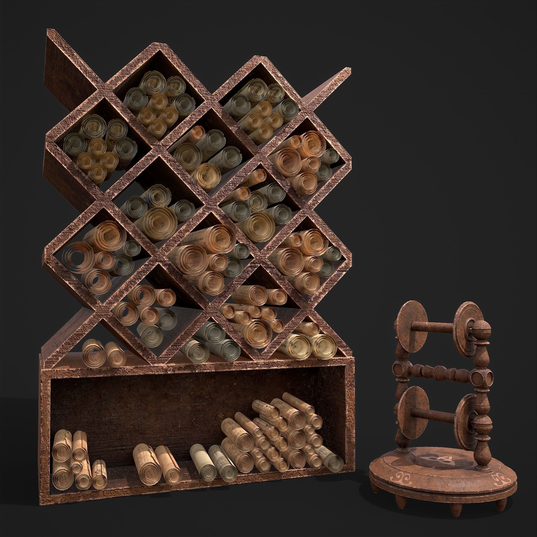 Scrolls Shelf and Holder 3D Model Collection_25
