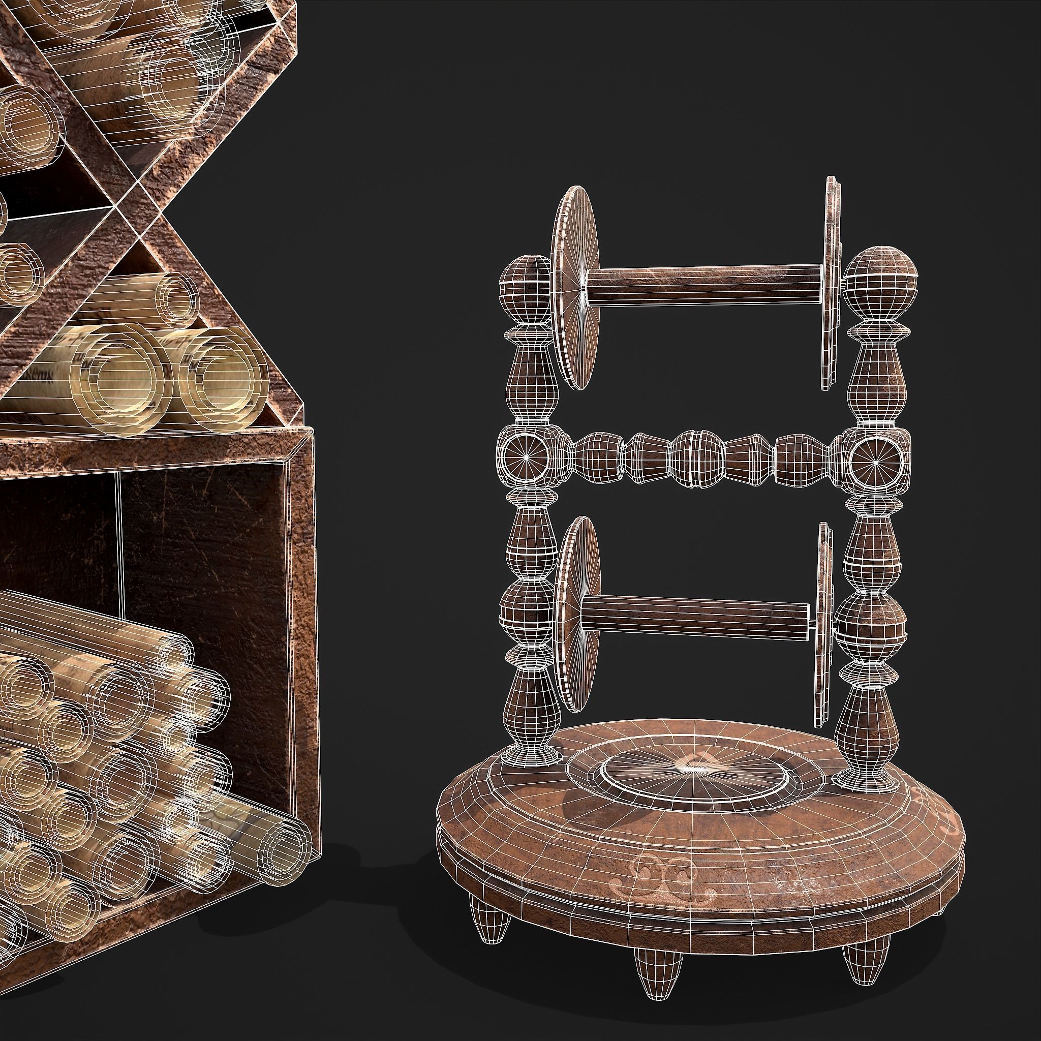 Scrolls Shelf and Holder 3D Model Collection_30