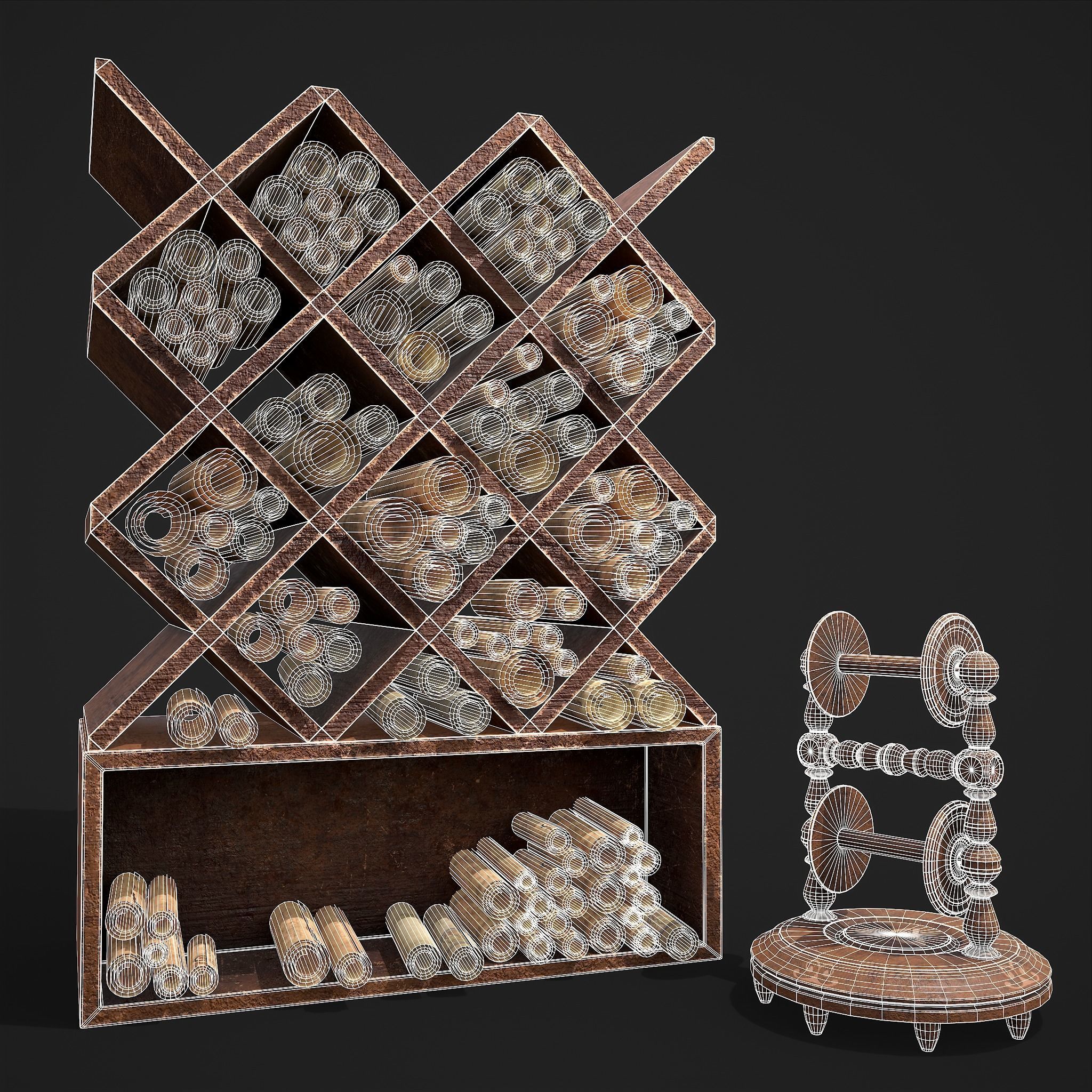 Scrolls Shelf and Holder 3D Model Collection_23
