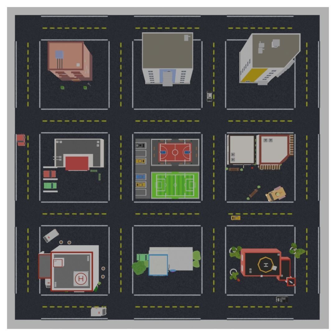 Low Poly City with buildings and cars 3D model_2