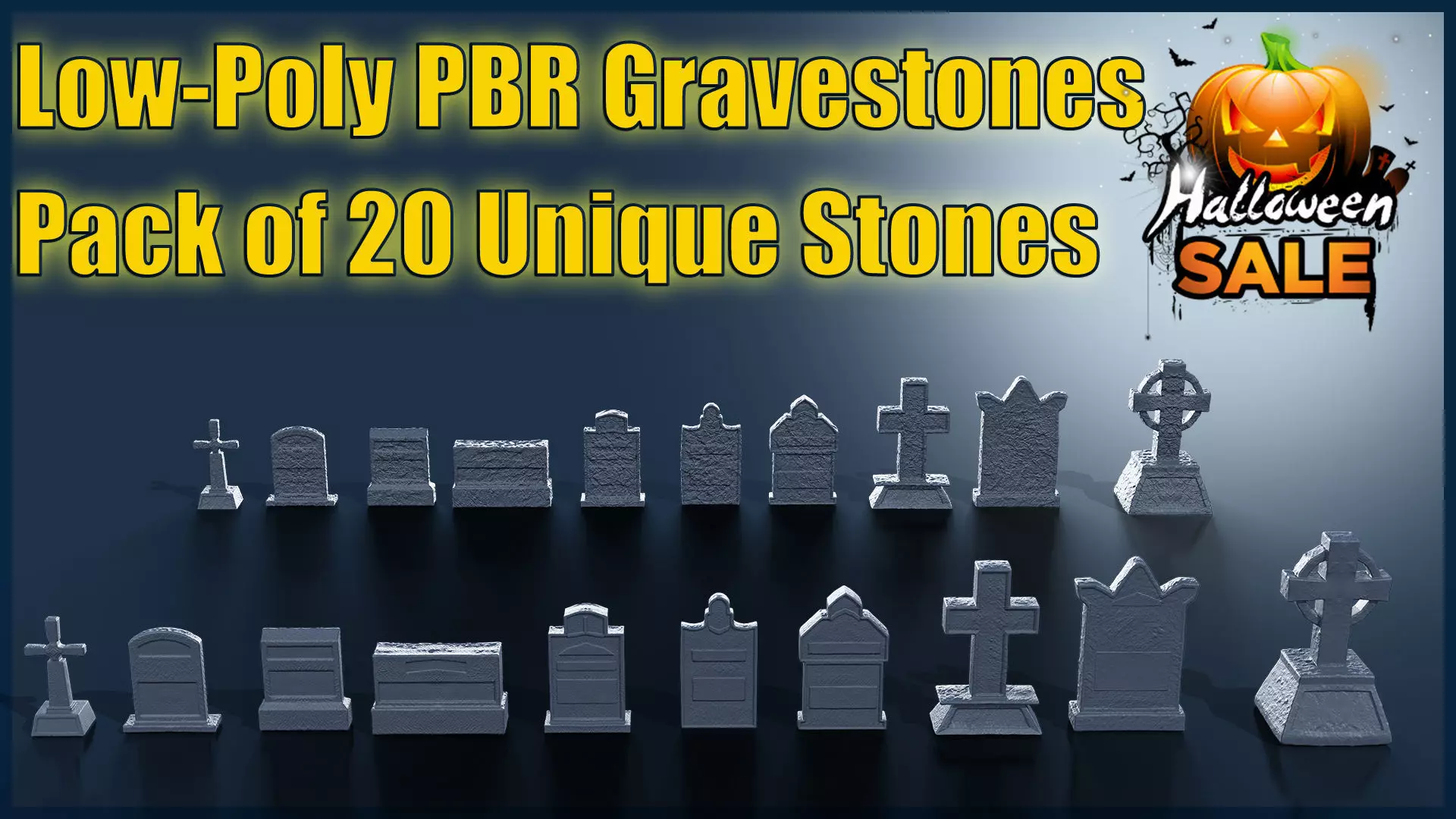 Low Poly PBR Grave Stones Low-poly 3D model_0
