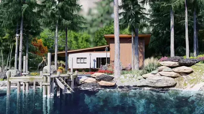 Forest villa house exterior and interior