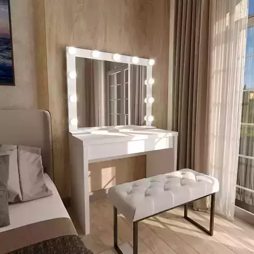 Dressing table with makeup mirror and ottoman Home makeup mirror