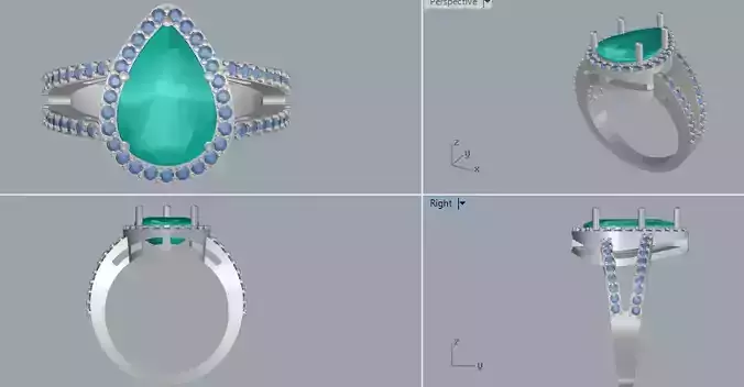 Sterling Silver Halo Pear Stone Ring Jewelry