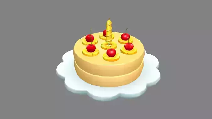 Cartoon Fruit Birthday Cake - Double Layer Low-poly 3D model