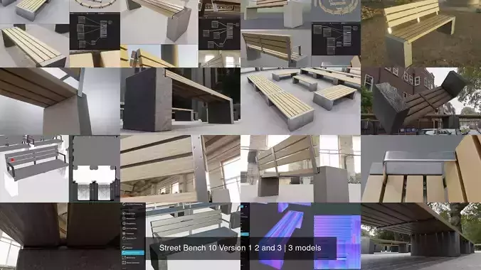 Street Bench 10 Version 1 2 and 3 3D Model Collection
