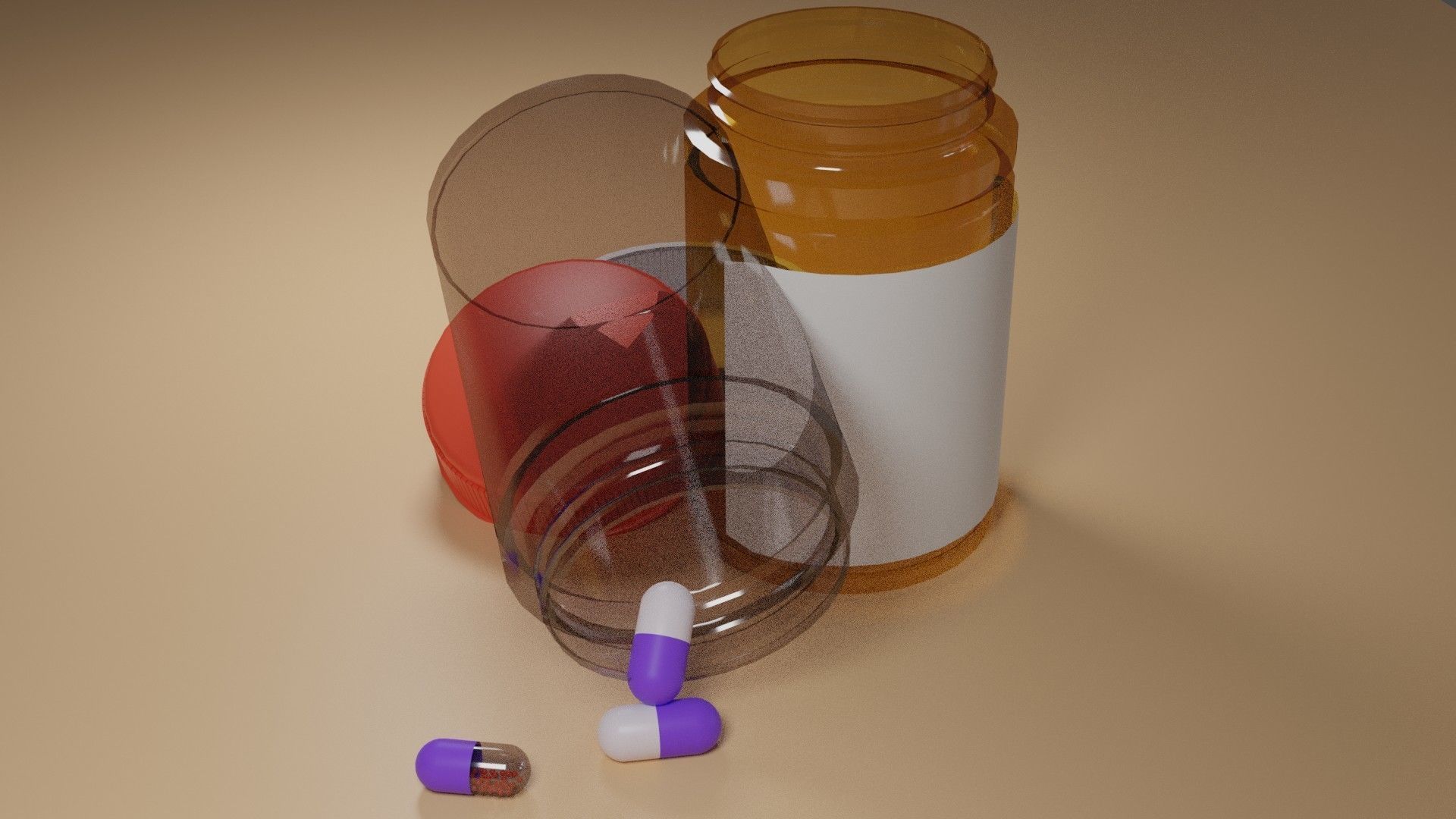 2 simple style pill bottle and 1 japan style pill box 3D model_3