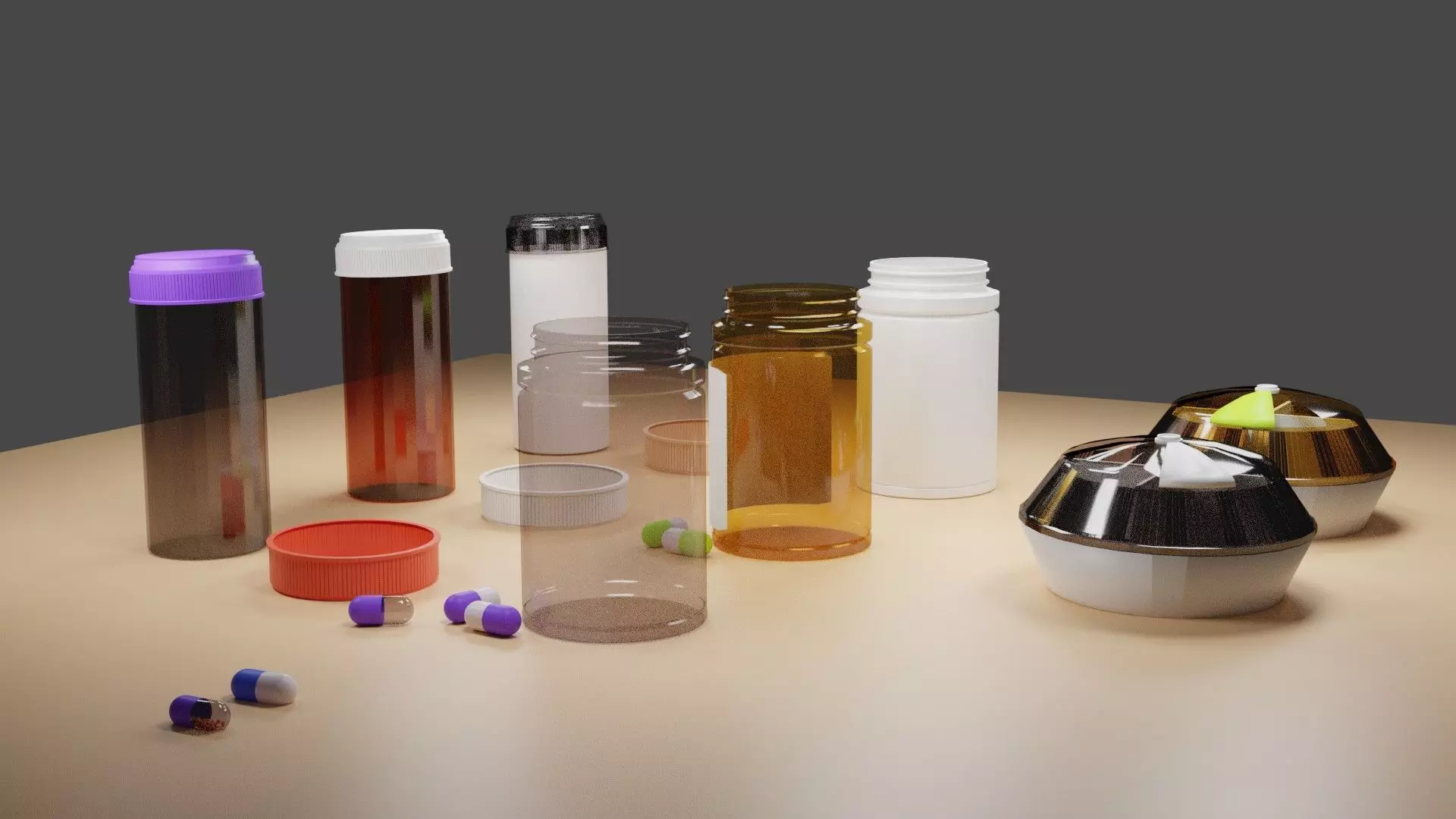 2 simple style pill bottle and 1 japan style pill box 3D model_0