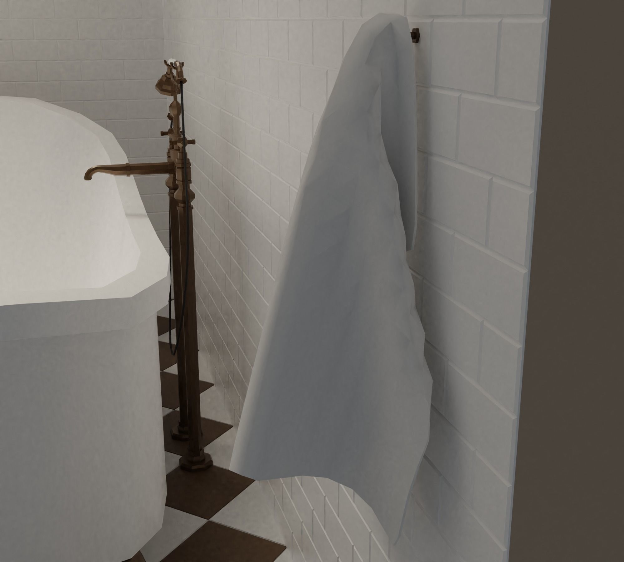 Bathroom bronze faucet Low-poly 3D model_13