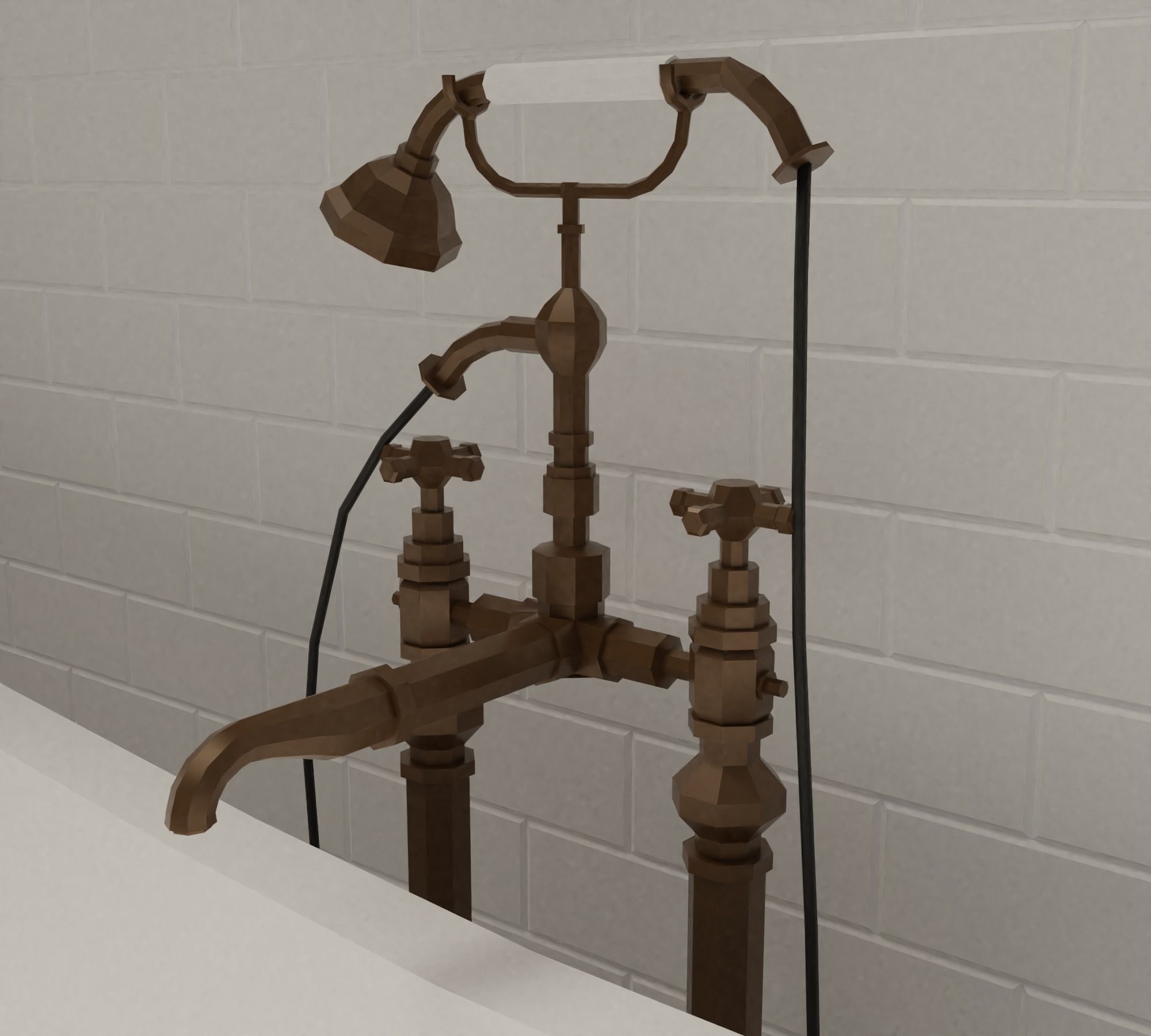Bathroom bronze faucet Low-poly 3D model_11