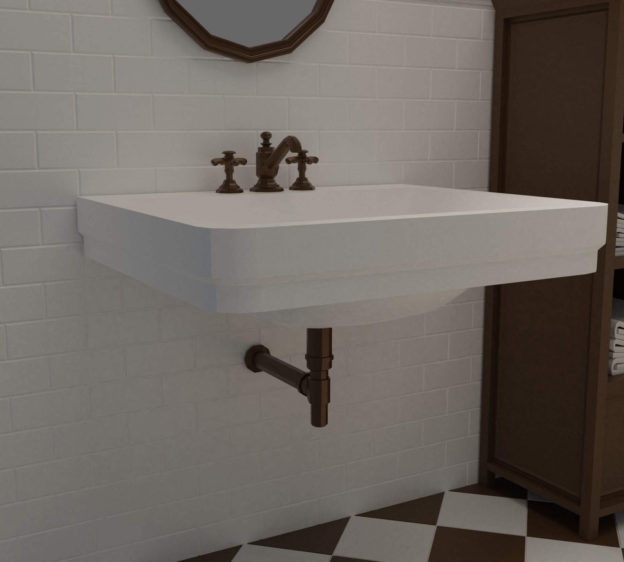 Bathroom bronze faucet Low-poly 3D model_3
