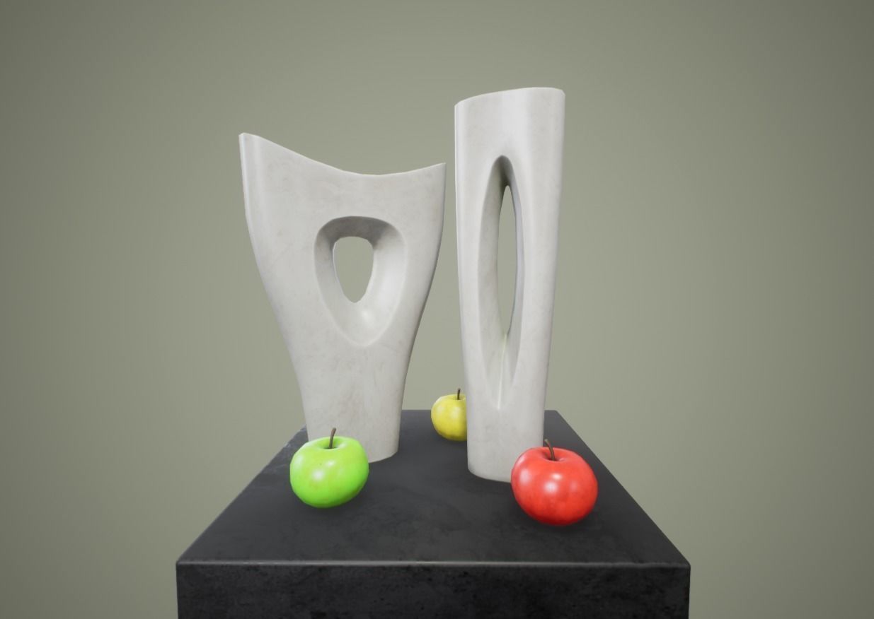 Apple and Two Marble Vases AR VR low-poly Low-poly 3D model_1
