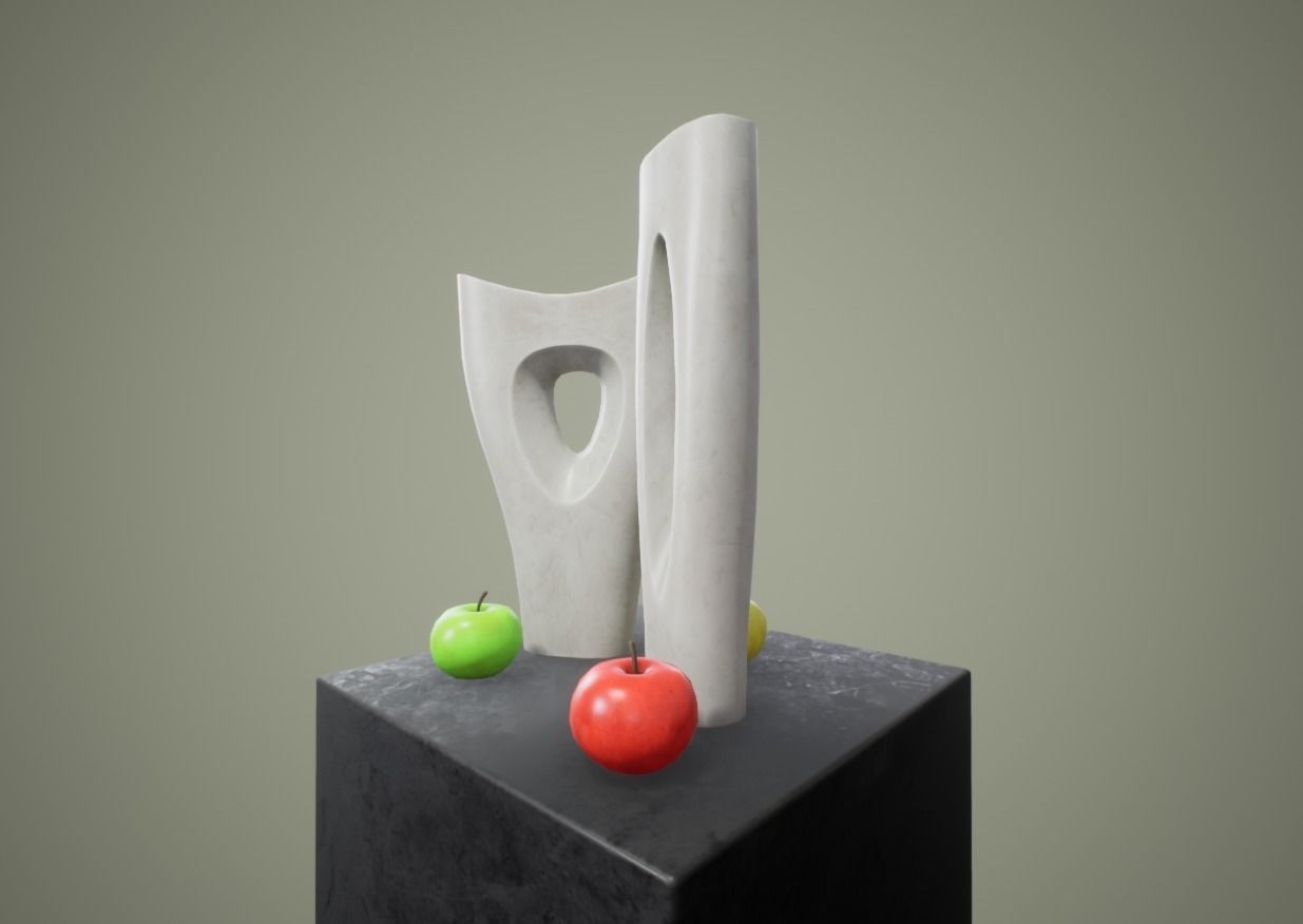 Apple and Two Marble Vases AR VR low-poly Low-poly 3D model_2