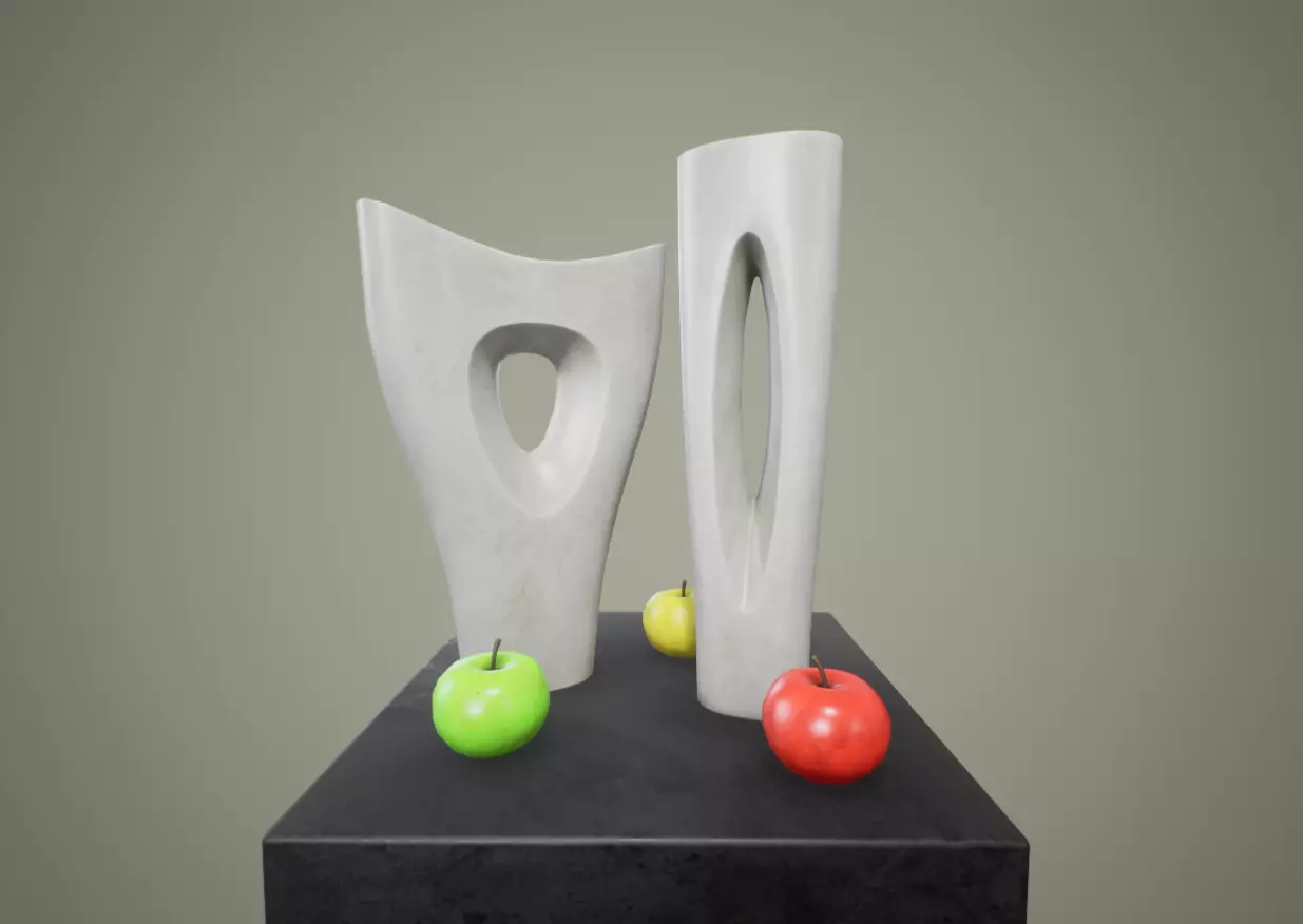 Apple and Two Marble Vases AR VR low-poly Low-poly 3D model_0