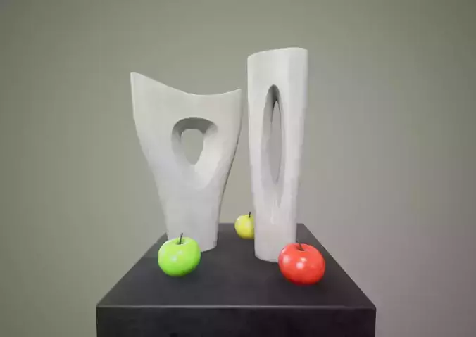 Apple and Two Marble Vases AR VR low-poly Low-poly 3D model
